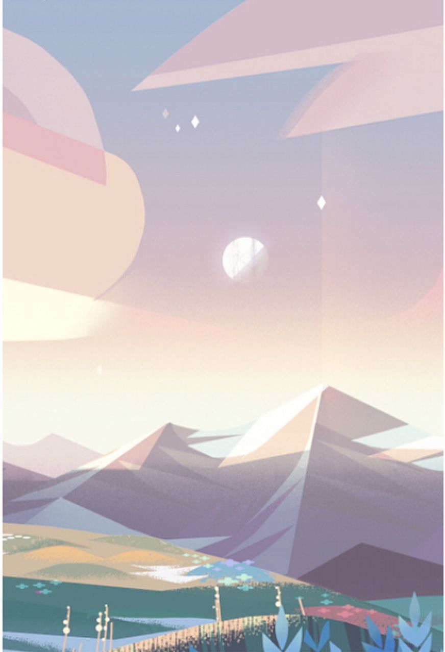 A painting of mountains with clouds in the sky - Steven Universe