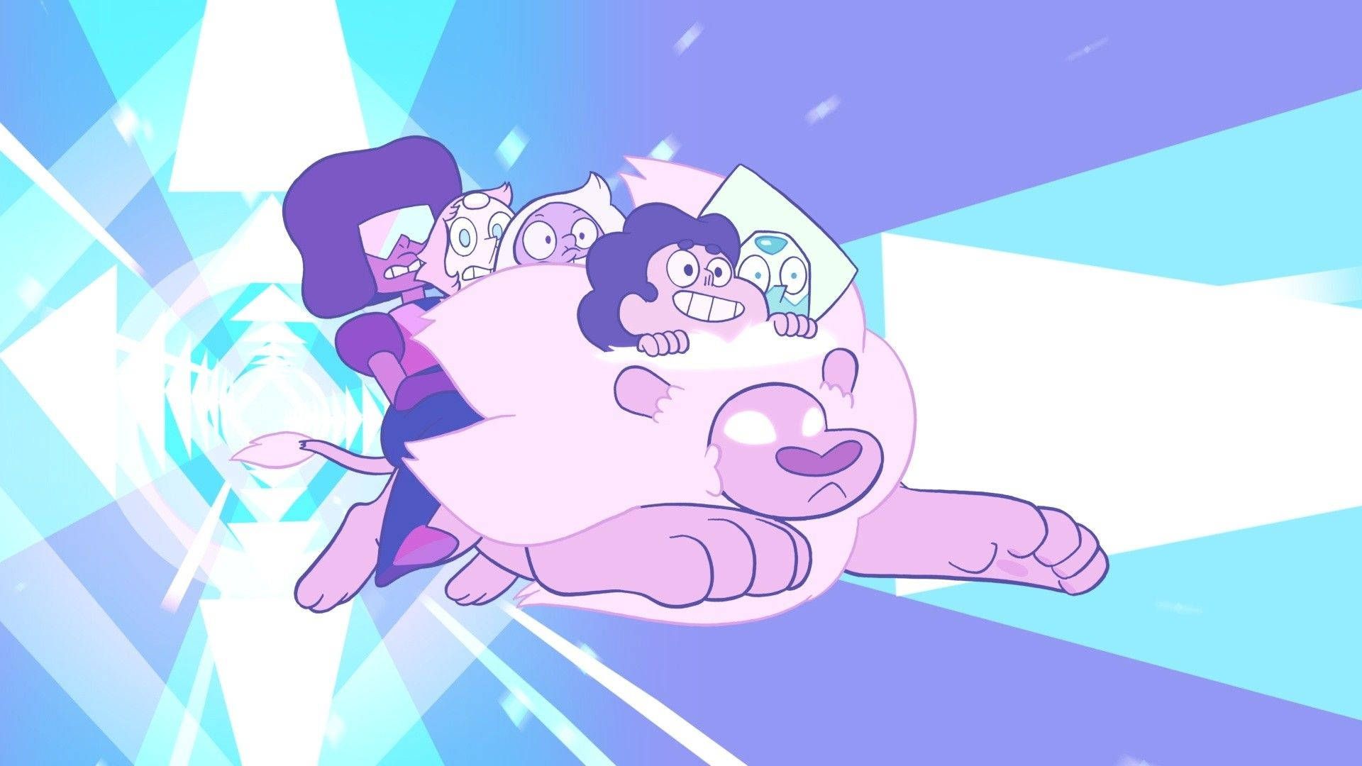 A cartoon of two people riding on top - Steven Universe