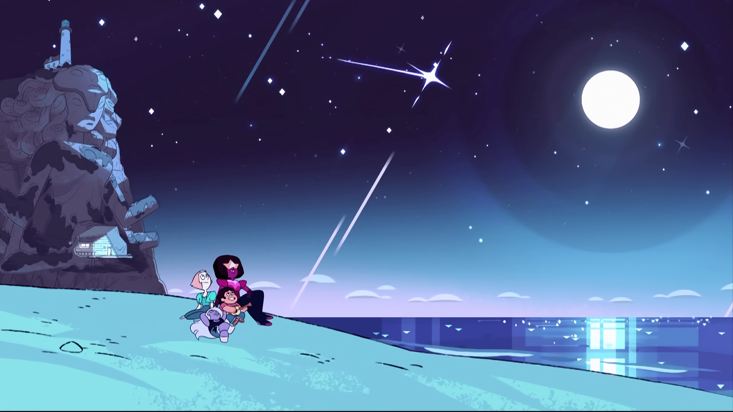 Steven Universe characters sitting on a hill looking at the stars - Steven Universe