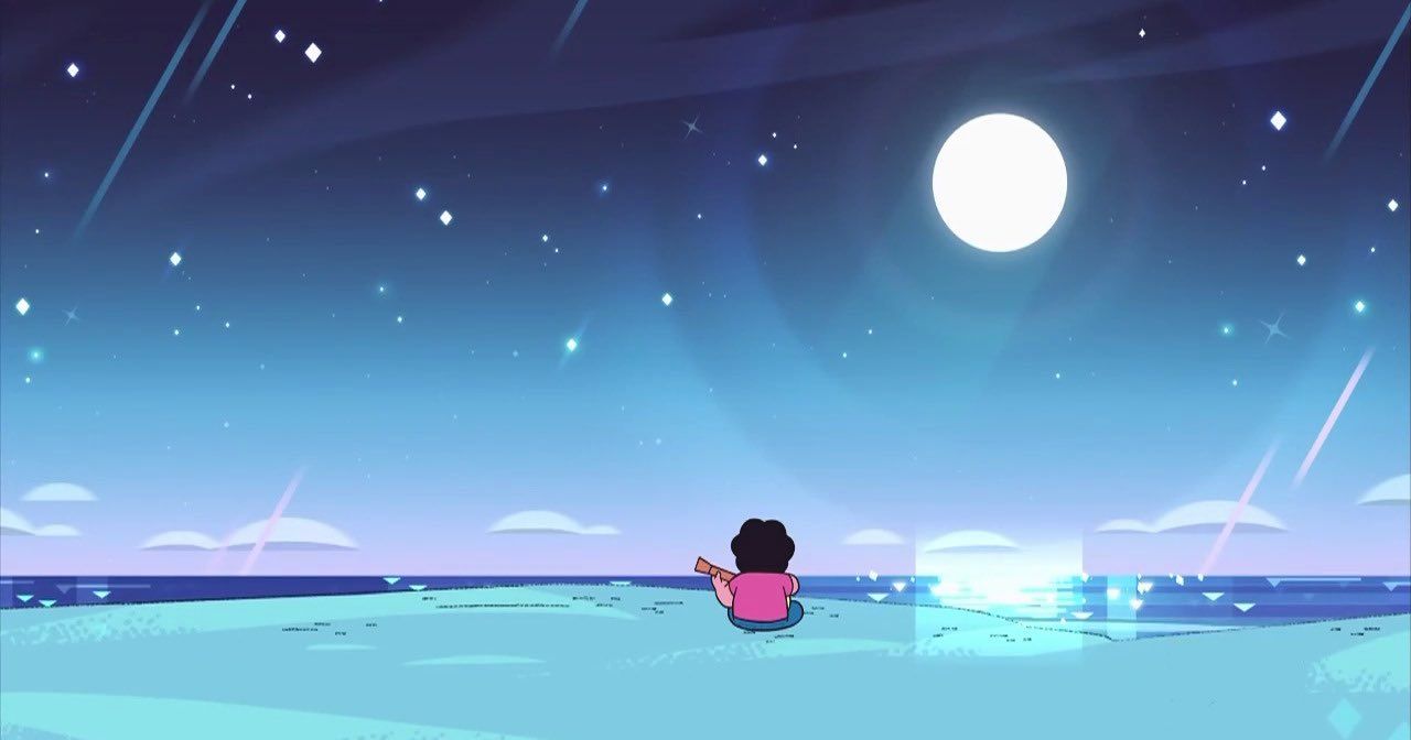 A girl sitting on the beach looking at stars - Steven Universe