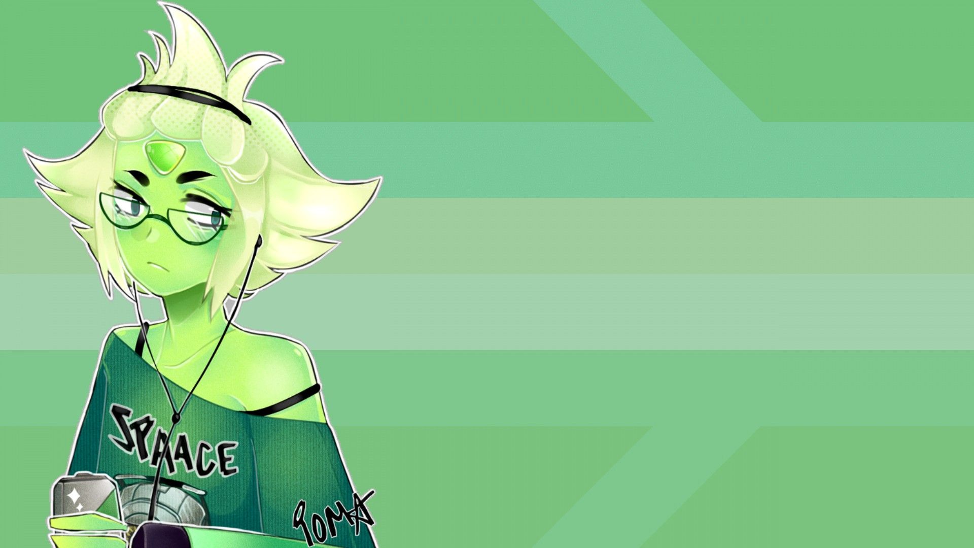 Peridot from Steven Universe, with a green striped background - Steven Universe