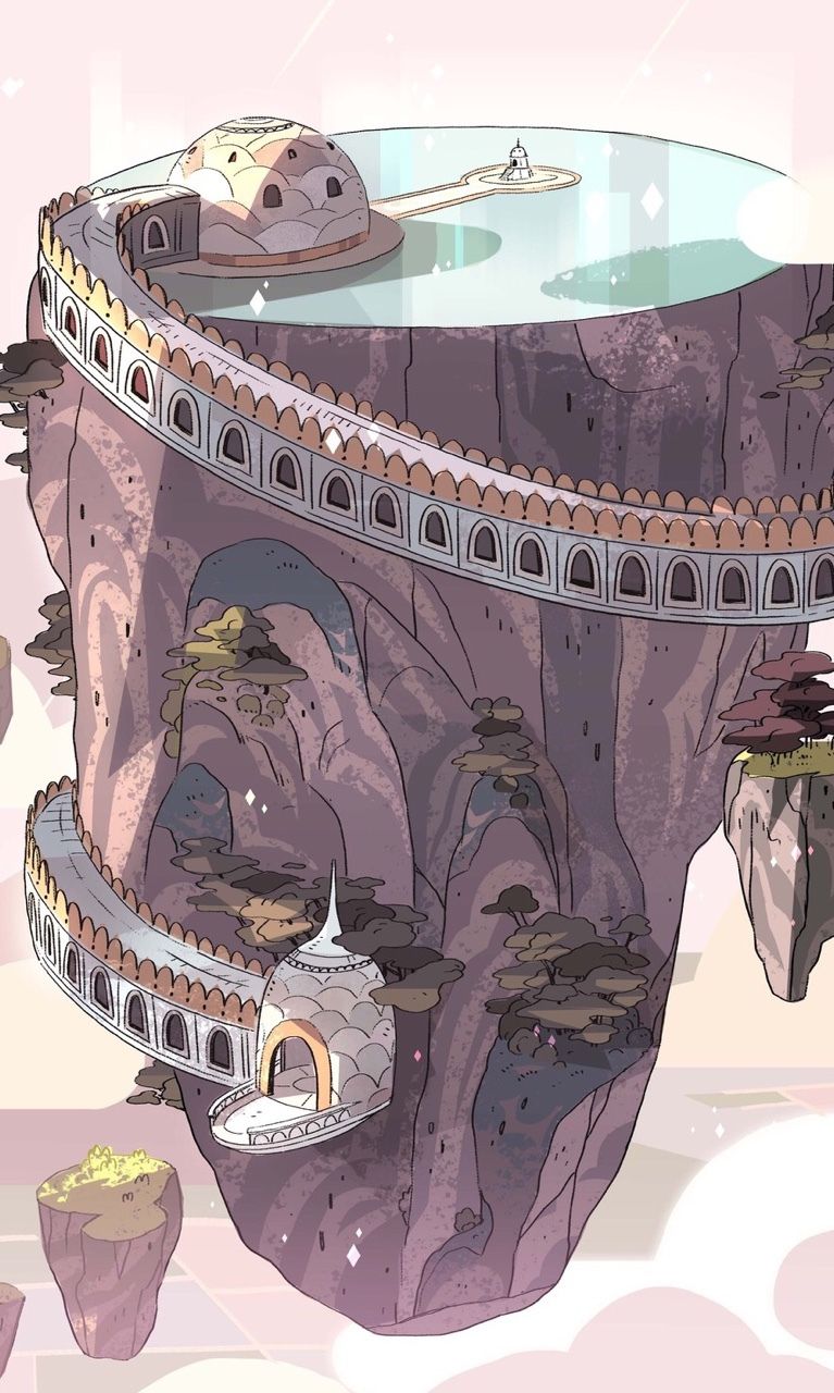 A floating city made of stone with a giant hole in the middle - Steven Universe