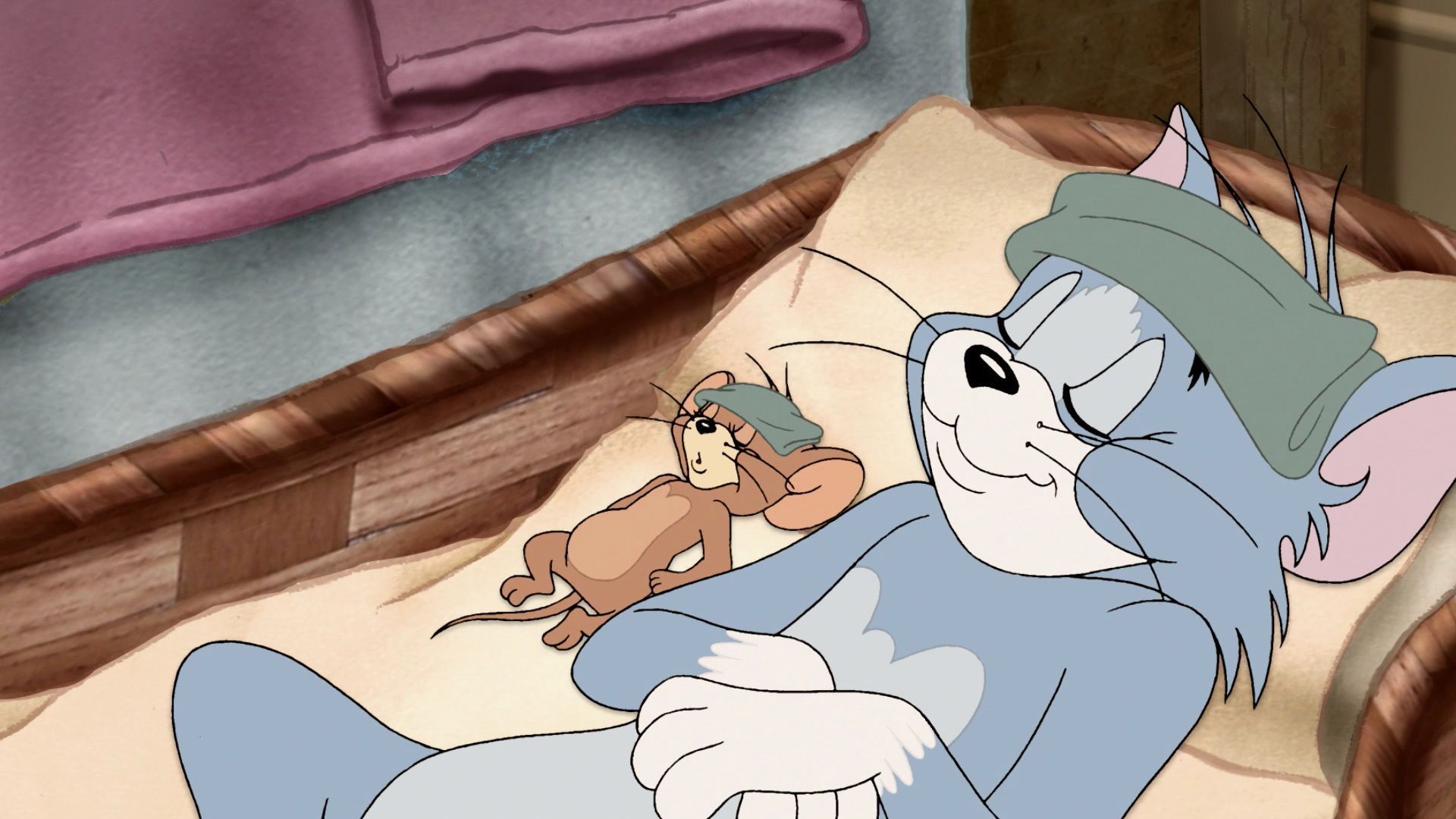 Tom and Jerry are sleeping on a bed - Tom and Jerry