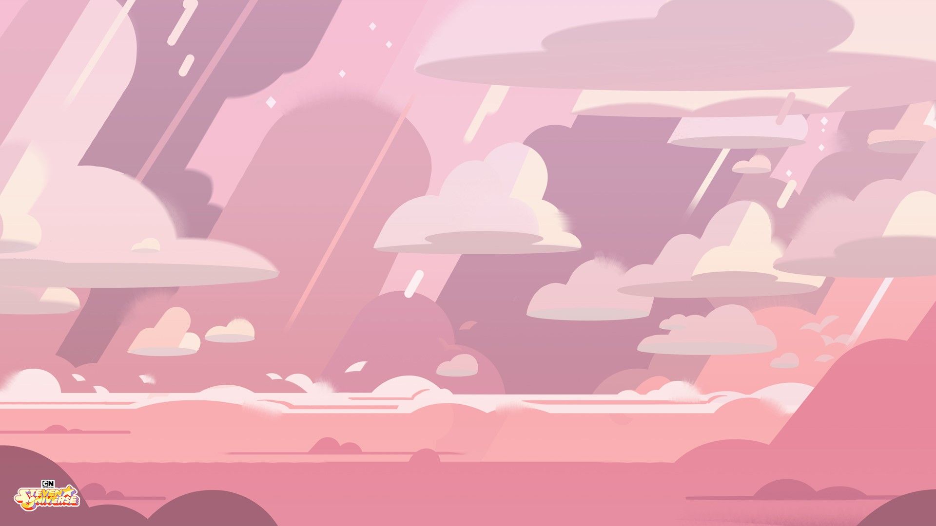 A cartoonish image of clouds and mountains - Steven Universe