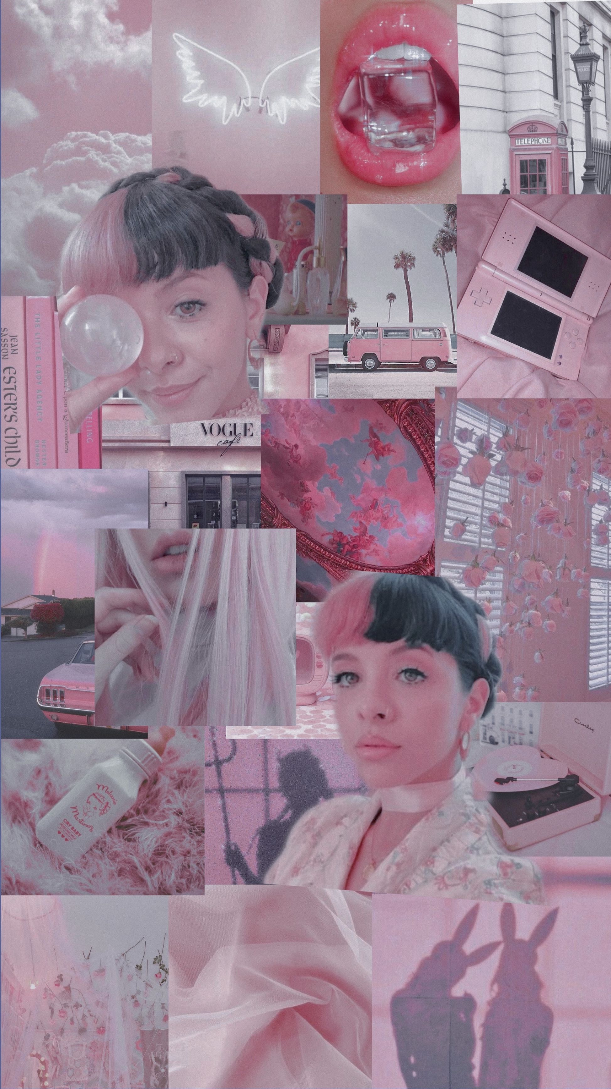 Aesthetic collage of a girl with pink hair, pink aesthetic, pink wallpaper, pink aesthetic background, pink aesthetic wallpaper, pink collage, pink aesthetic pictures, pink aesthetic background, pink aesthetic collage - Melanie Martinez