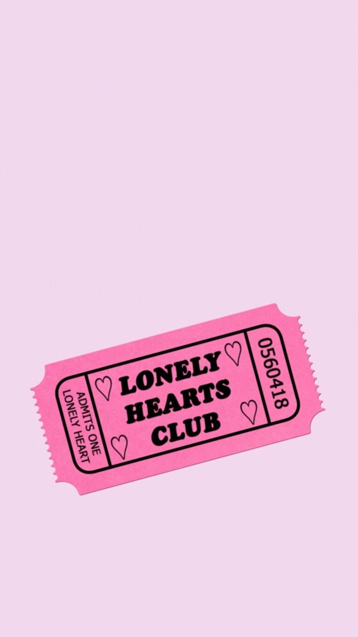 A pink ticket with the words lonely hearts club on it - Melanie Martinez