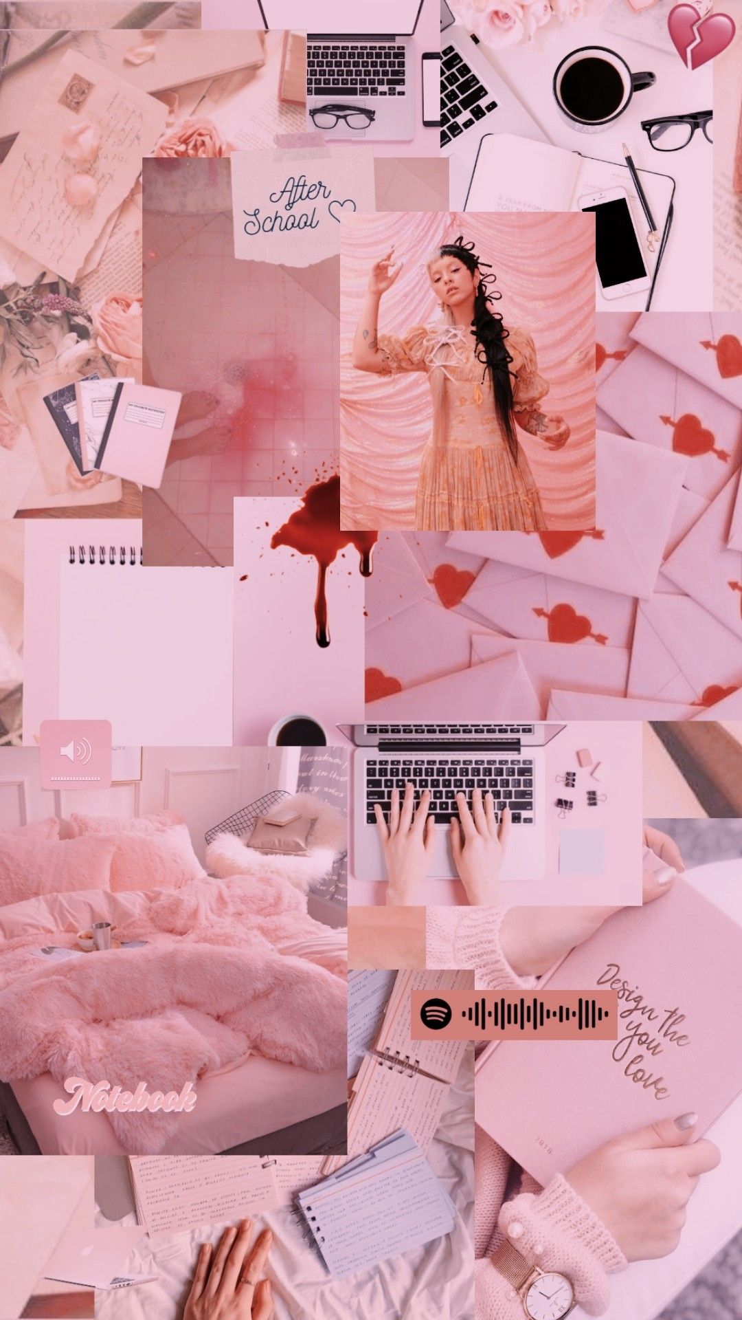 A collage of pictures with pink backgrounds - Melanie Martinez
