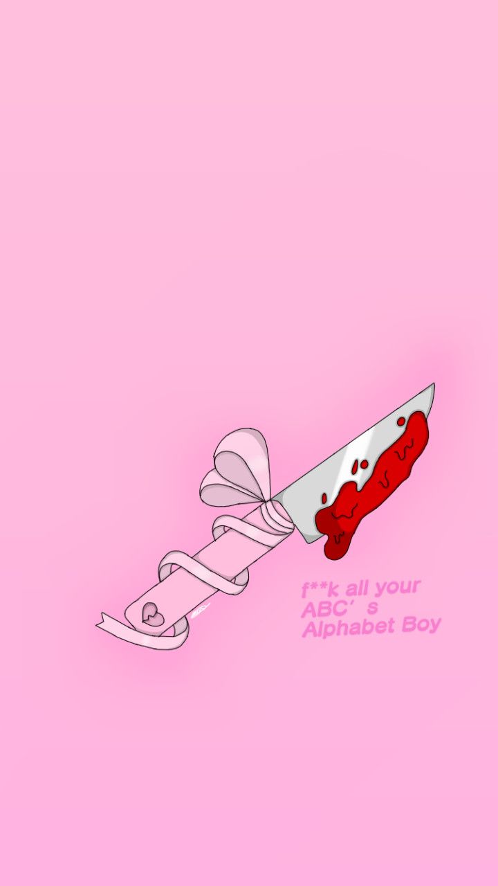 A knife with a bow and blood on it - Melanie Martinez