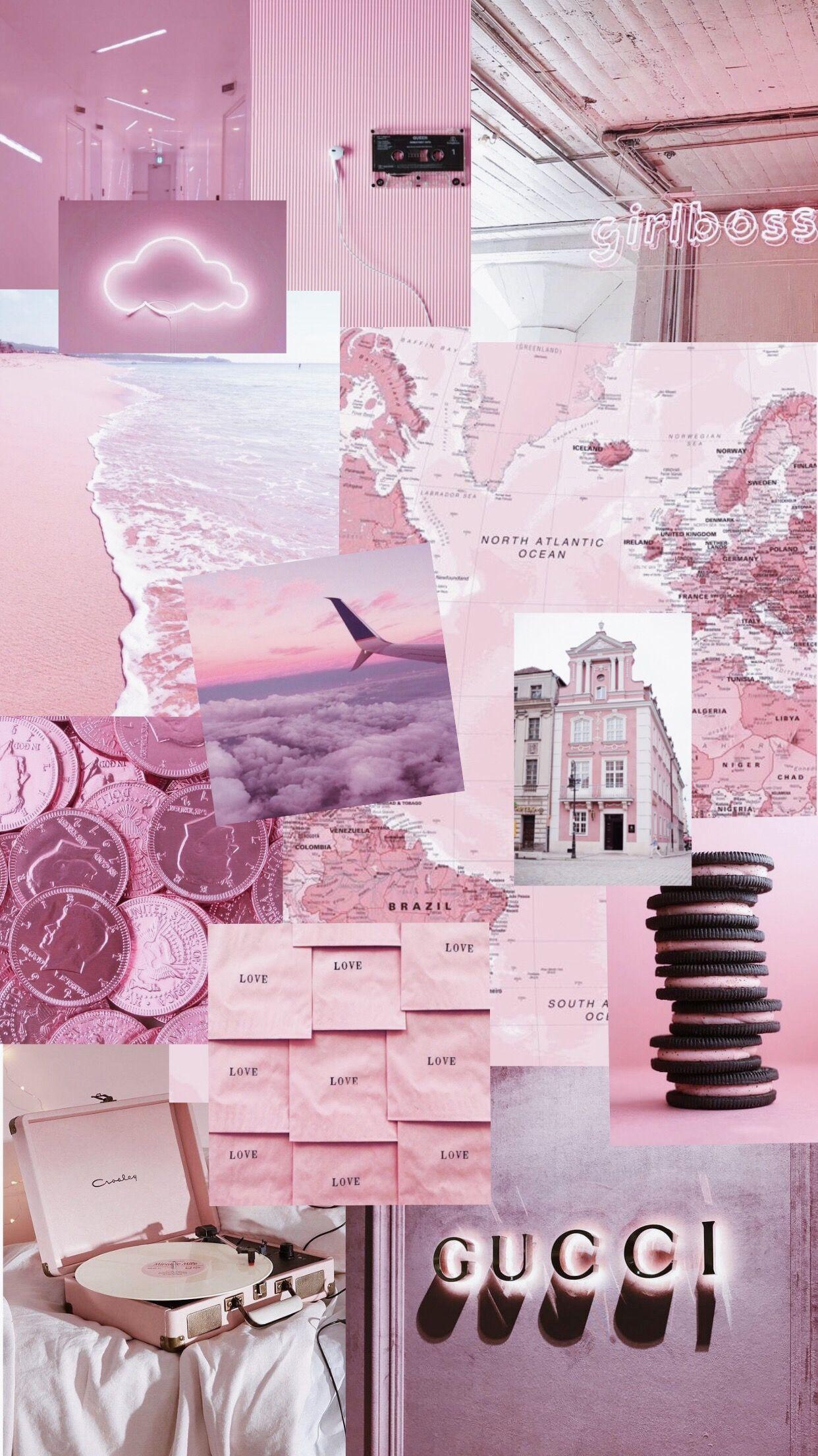 A collage of pictures with pink and white - Pink collage, cute pink, pink phone, 2000s, pink, soft pink, light pink, magenta, Gucci