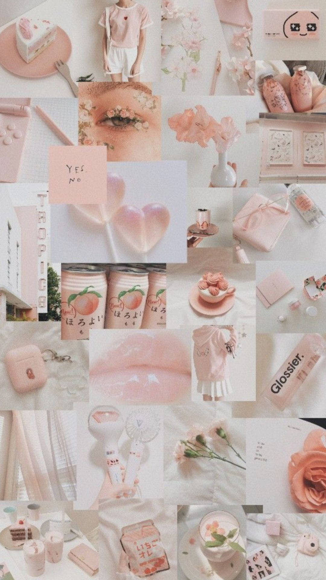 A collage of pictures with pink and white backgrounds - Pink collage