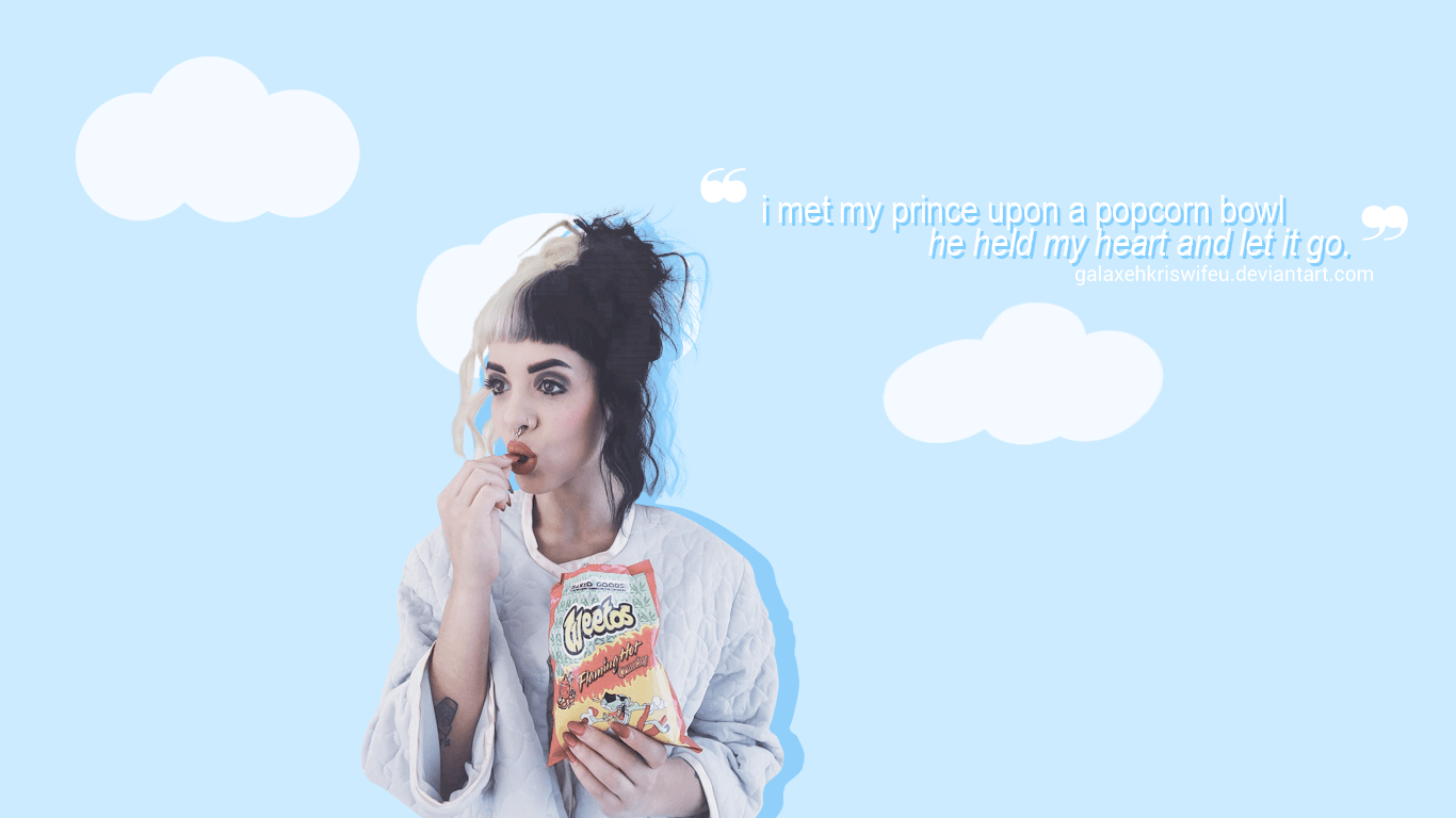 A woman holding up some cereal in front of her face - Melanie Martinez