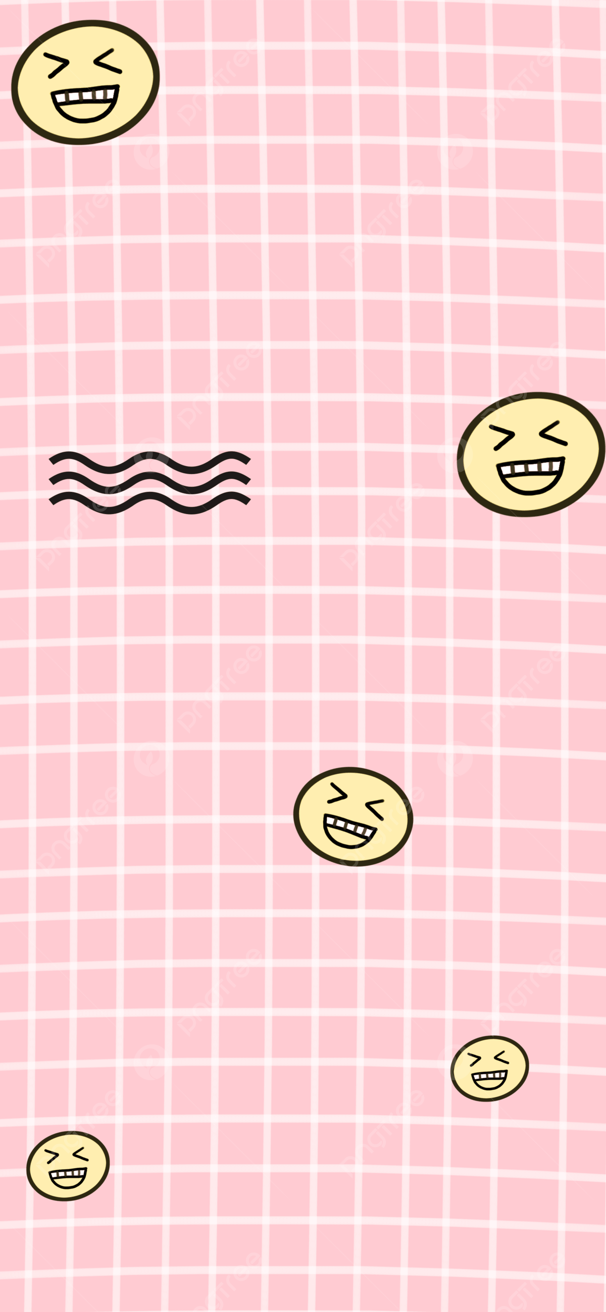 A pink background with various faces and waves - Design, smile