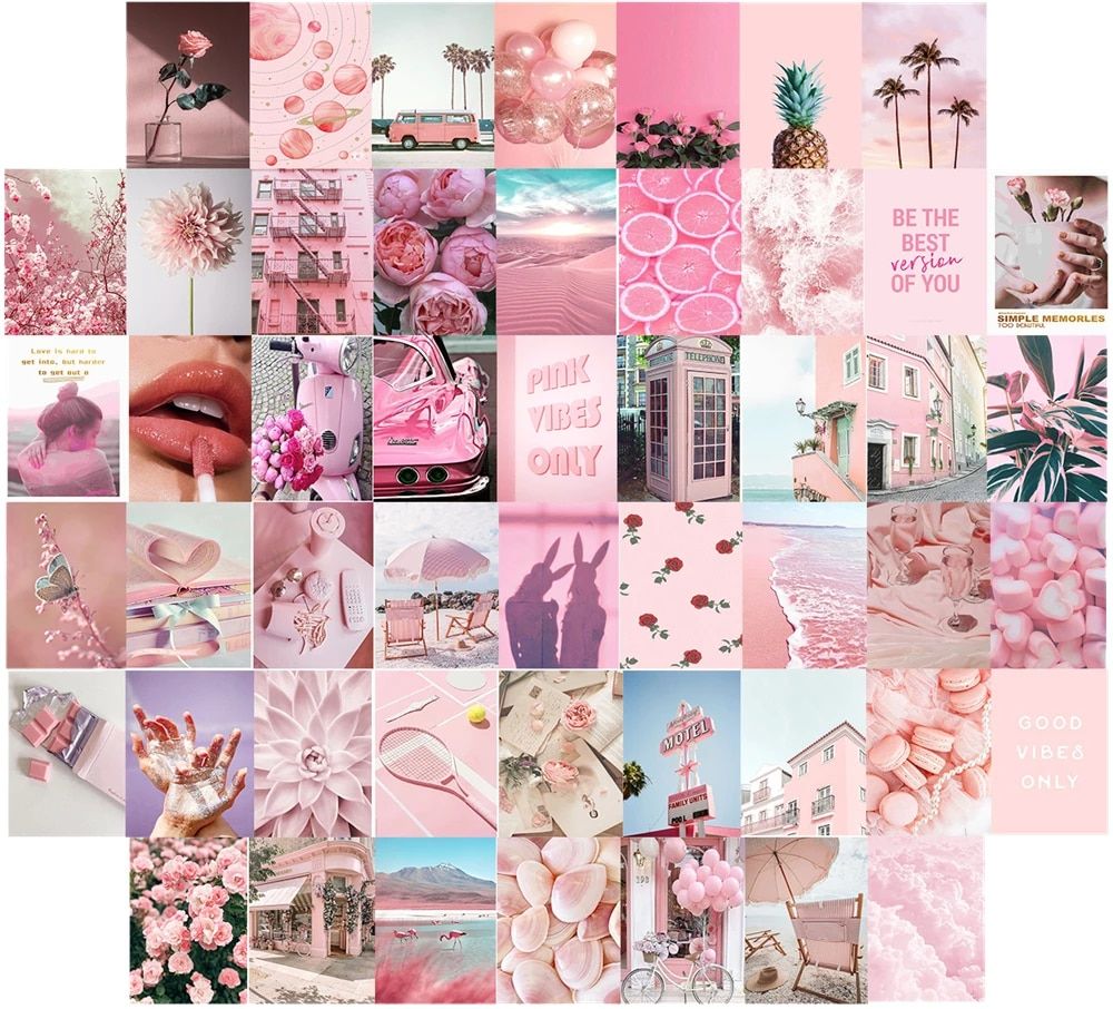 50pcs Pink Theme Aesthetic Picture Wall Collage Print Kits Warm Color Rooms Decor For Girls Room Dorm Wall Art Prints Posters