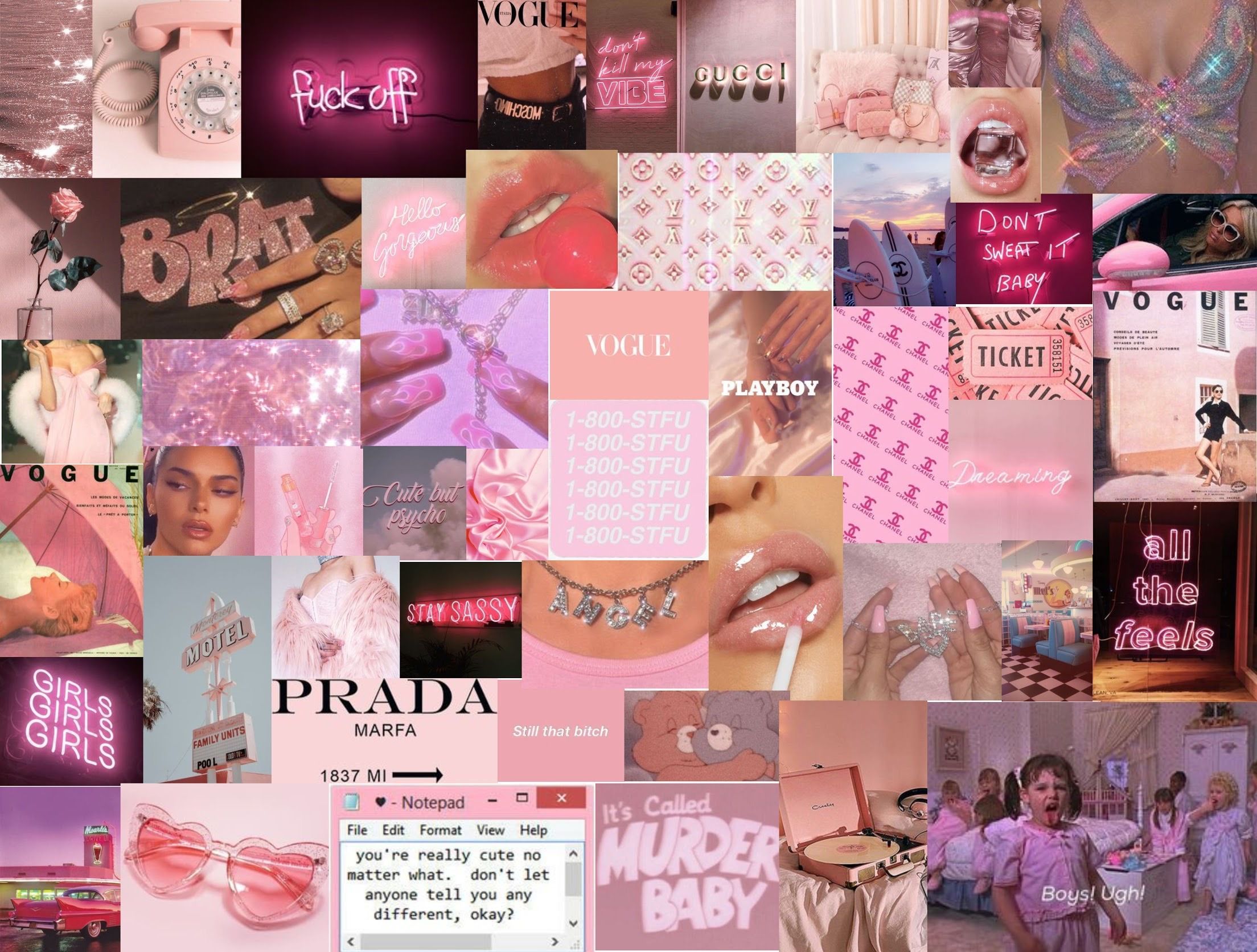 A collage of pink and purple aesthetic images. - Pink collage