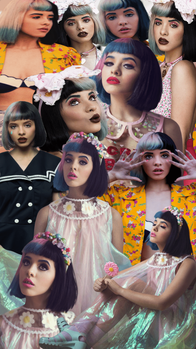 A collage of images of women with different colored hair and makeup. - Melanie Martinez