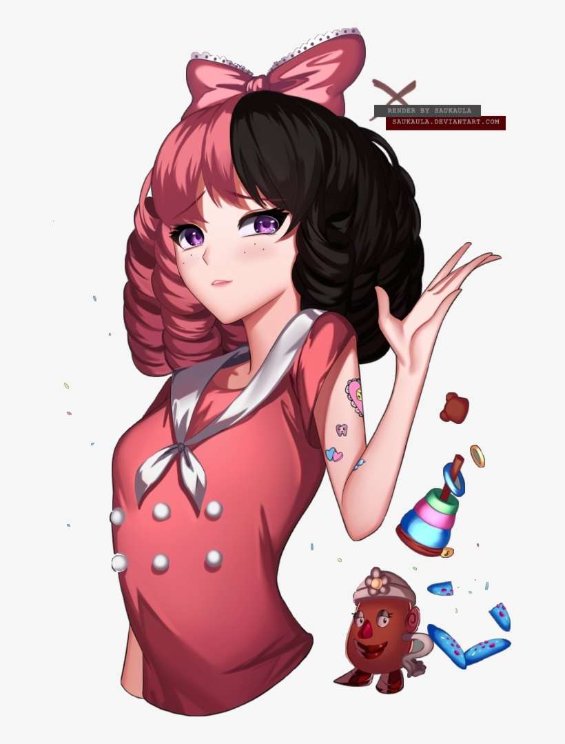 Anime girl with pink hair and black bangs - Melanie Martinez