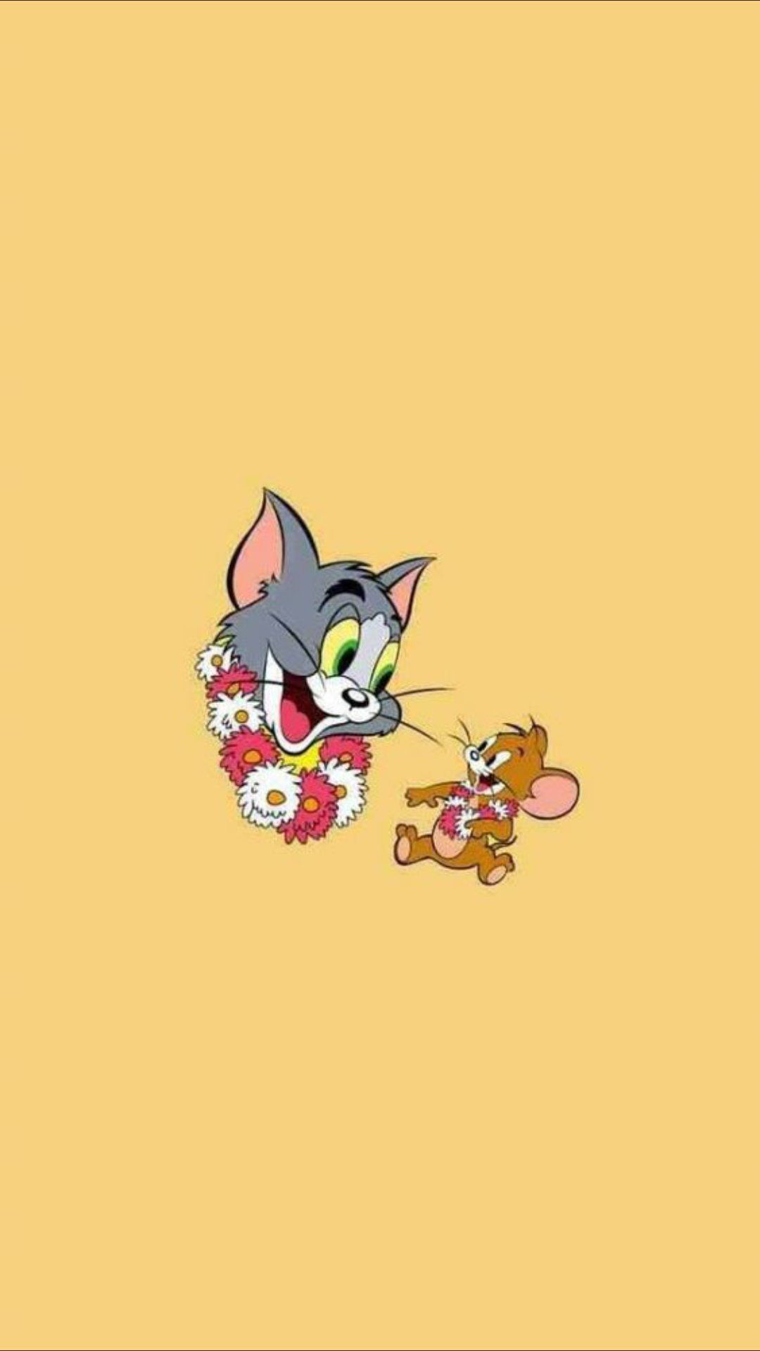 Cute cartoon wallpaper, yellow background, tom and jerry wallpaper, cat and mouse - Tom and Jerry