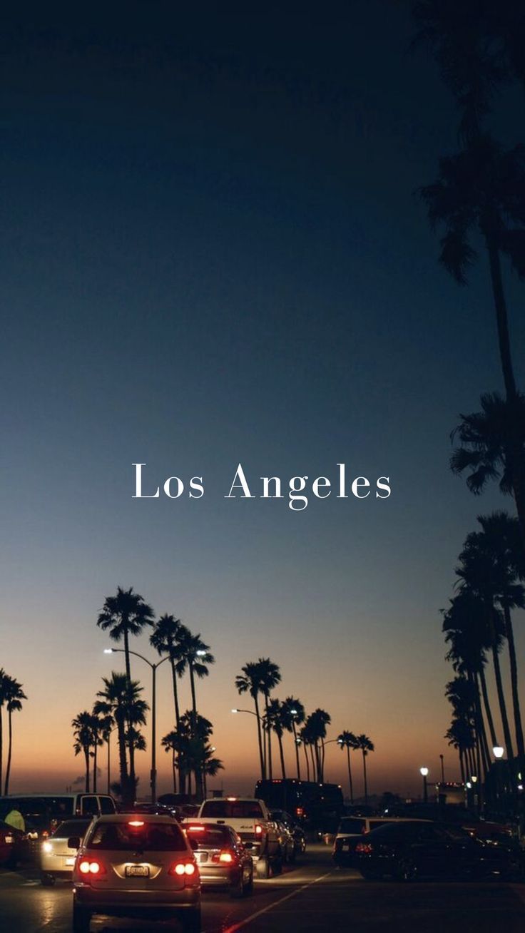 A photo of the city at night with palm trees - California