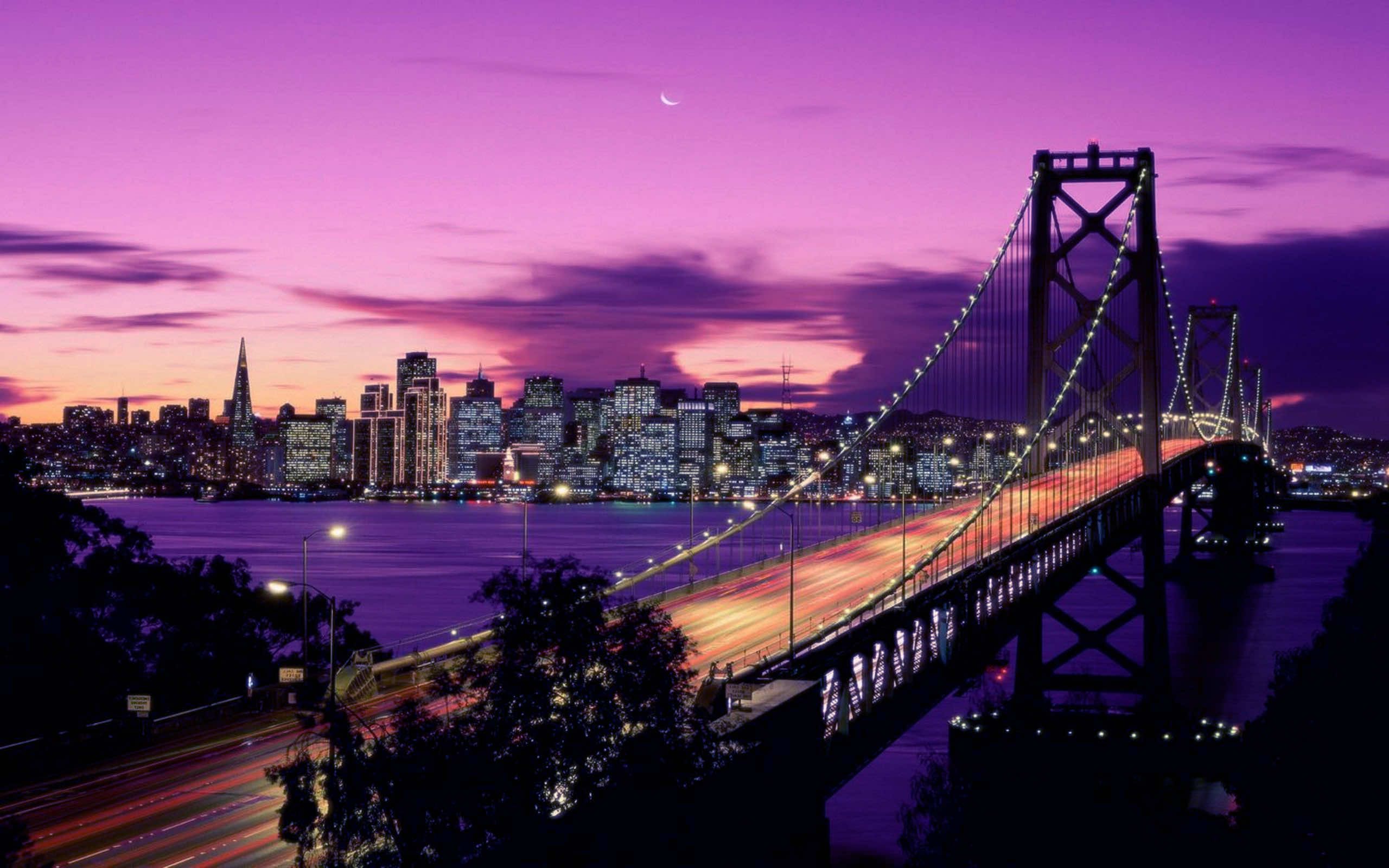 A city with a purple sky - California