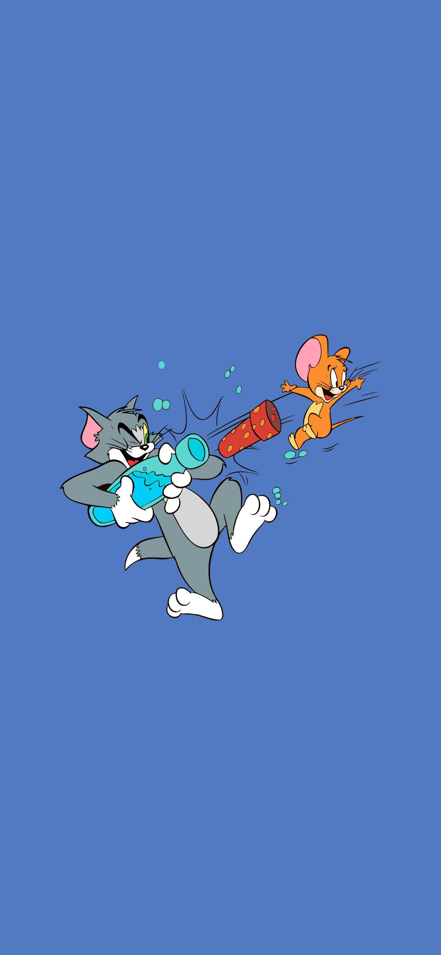 Download Cute Blue Colored Tom And Jerry Aesthetic Wallpaper