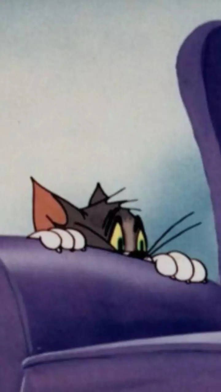 A cartoon cat peeking out of the back seat - Tom and Jerry
