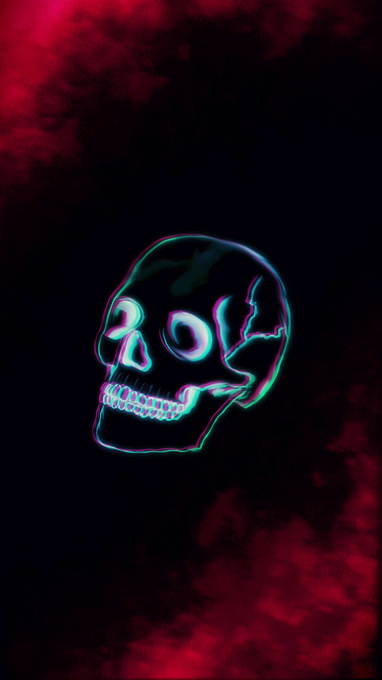 A skull with glowing eyes on black background - Skull