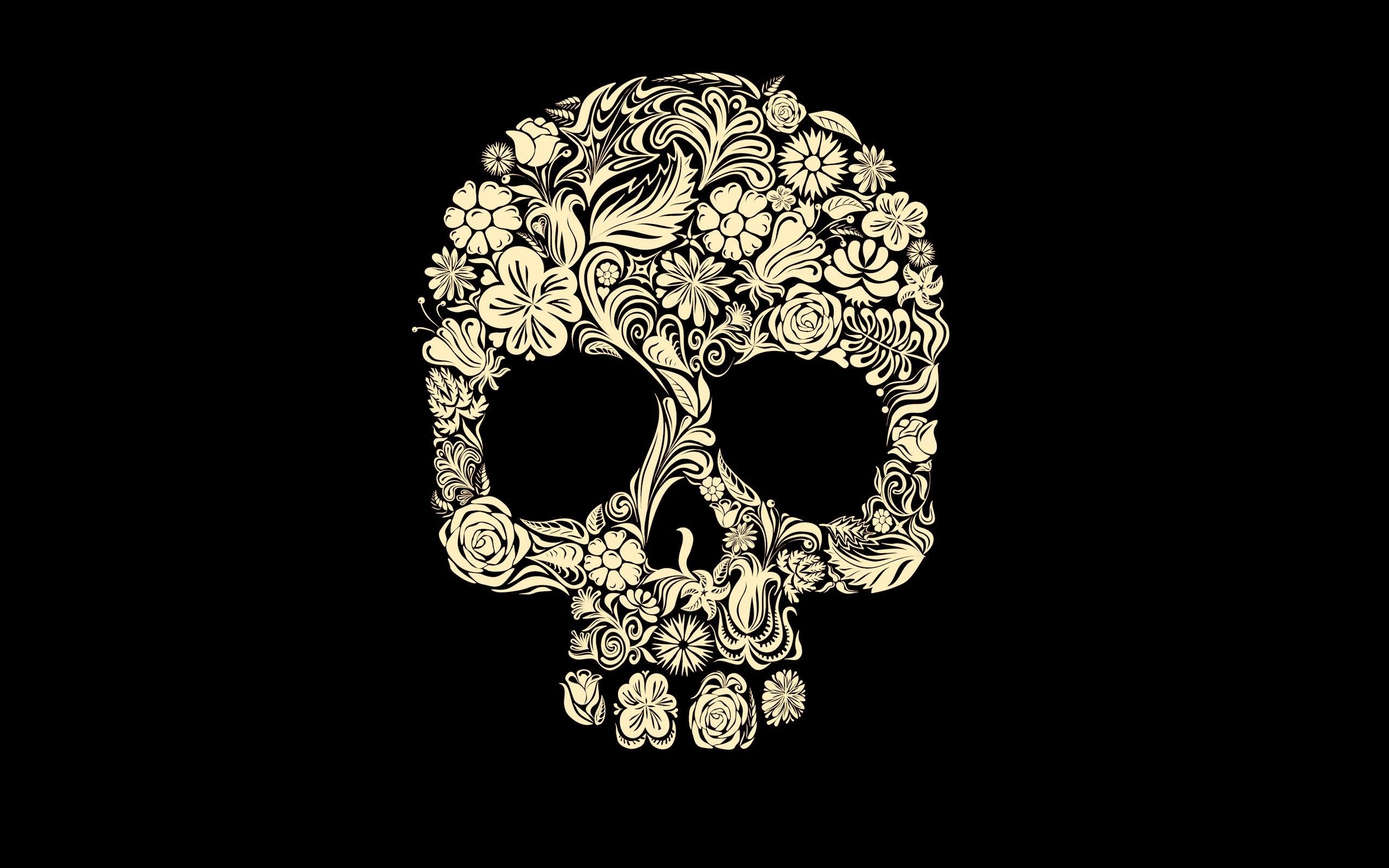Skull with flowers on a black background - Skull