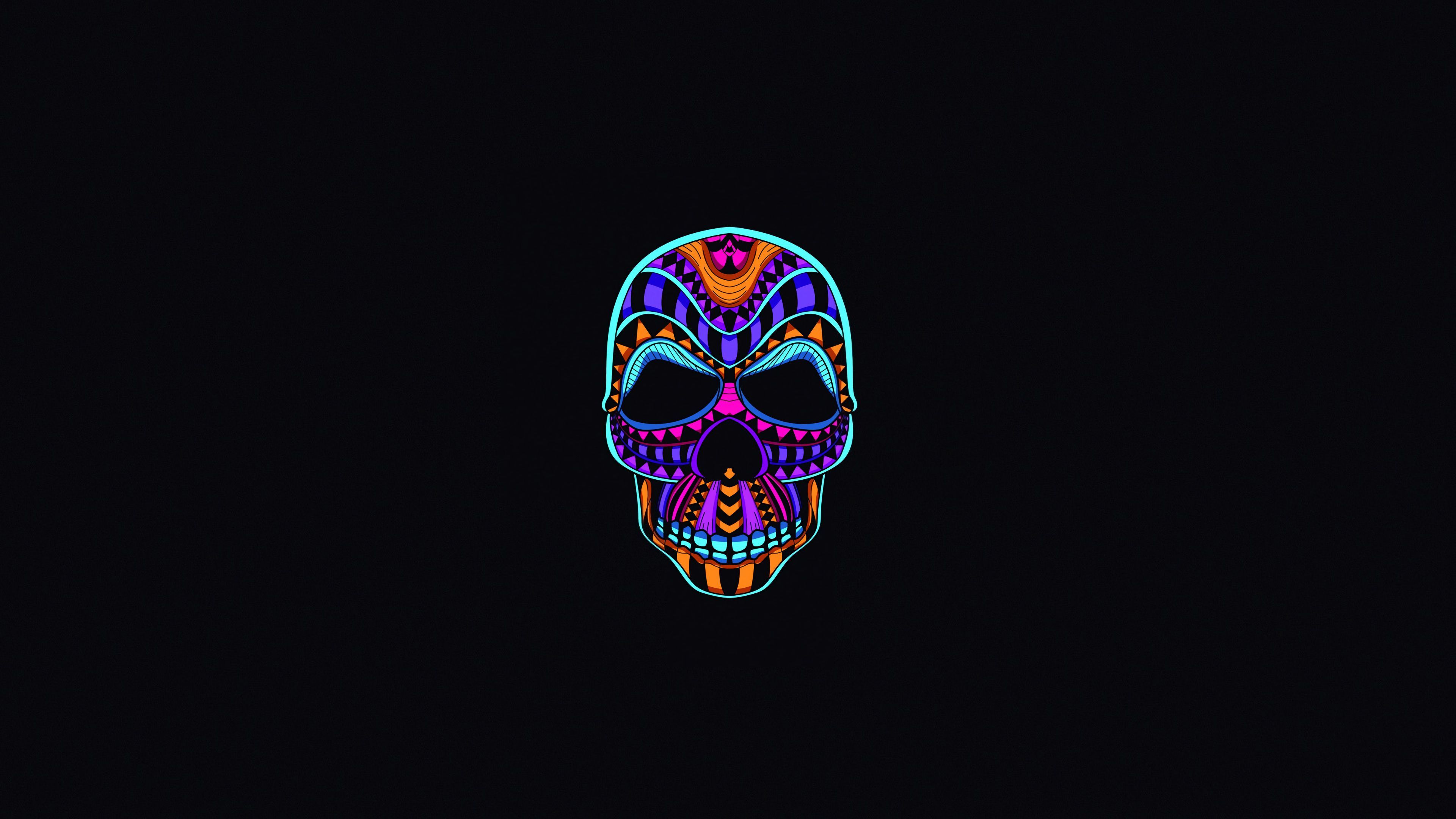 A neon skull on black background - Skull