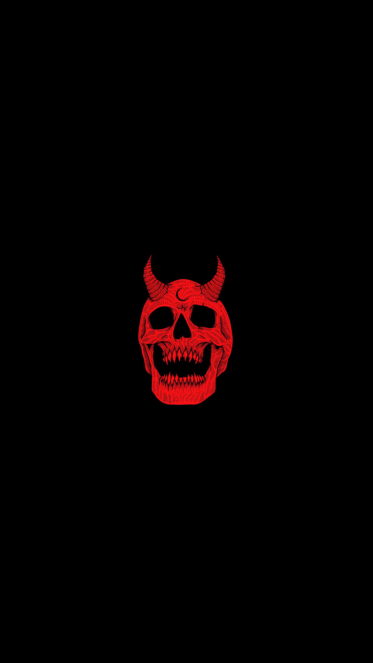 Red skull with horns on a black background - Skull