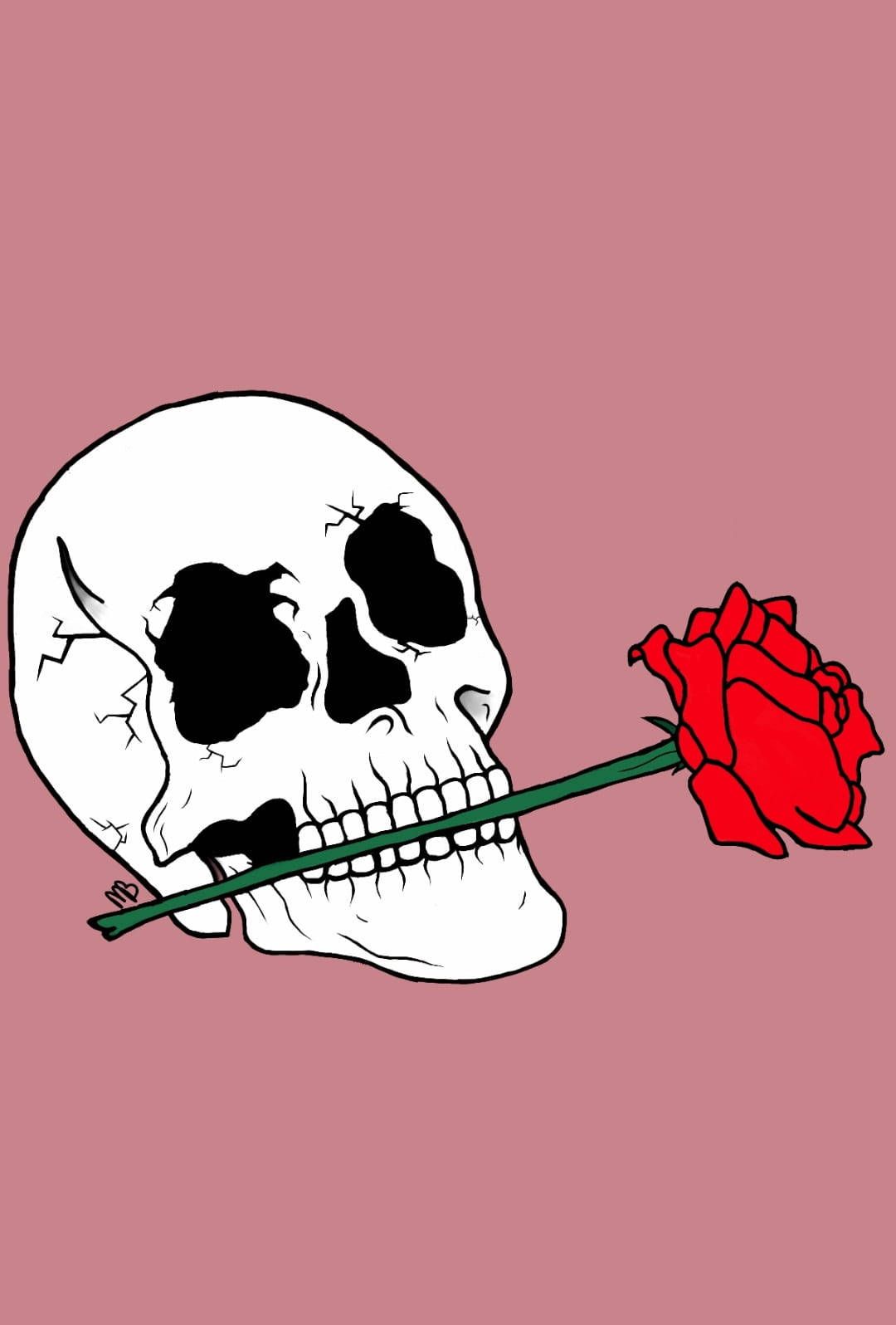 Download Skull With Rose Aesthetic Sketches Wallpaper