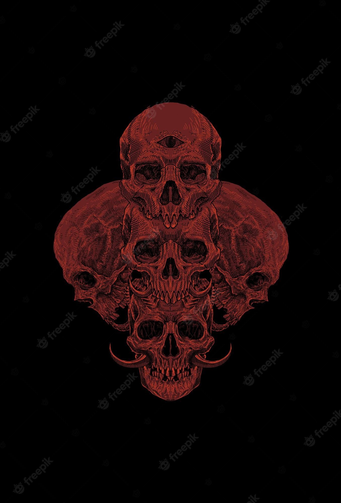 Red skulls on a black background - Skull, skeleton