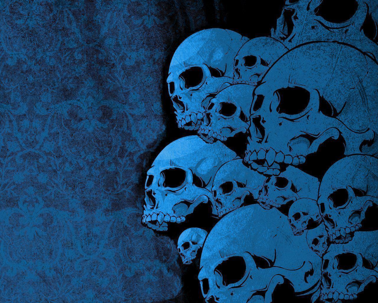 A blue background with many skulls on it - Skull