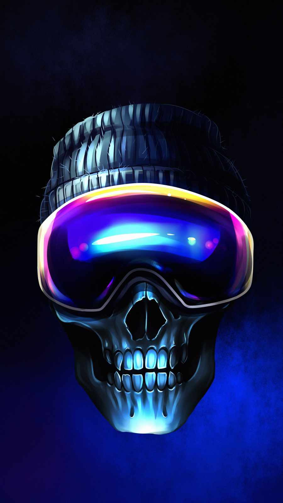 A skull wearing a hat and ski goggles. - Skull