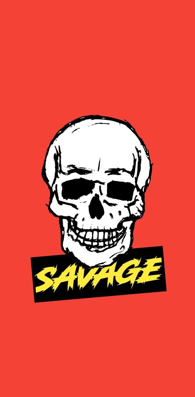 The image of a skull with text that says savage - Skull