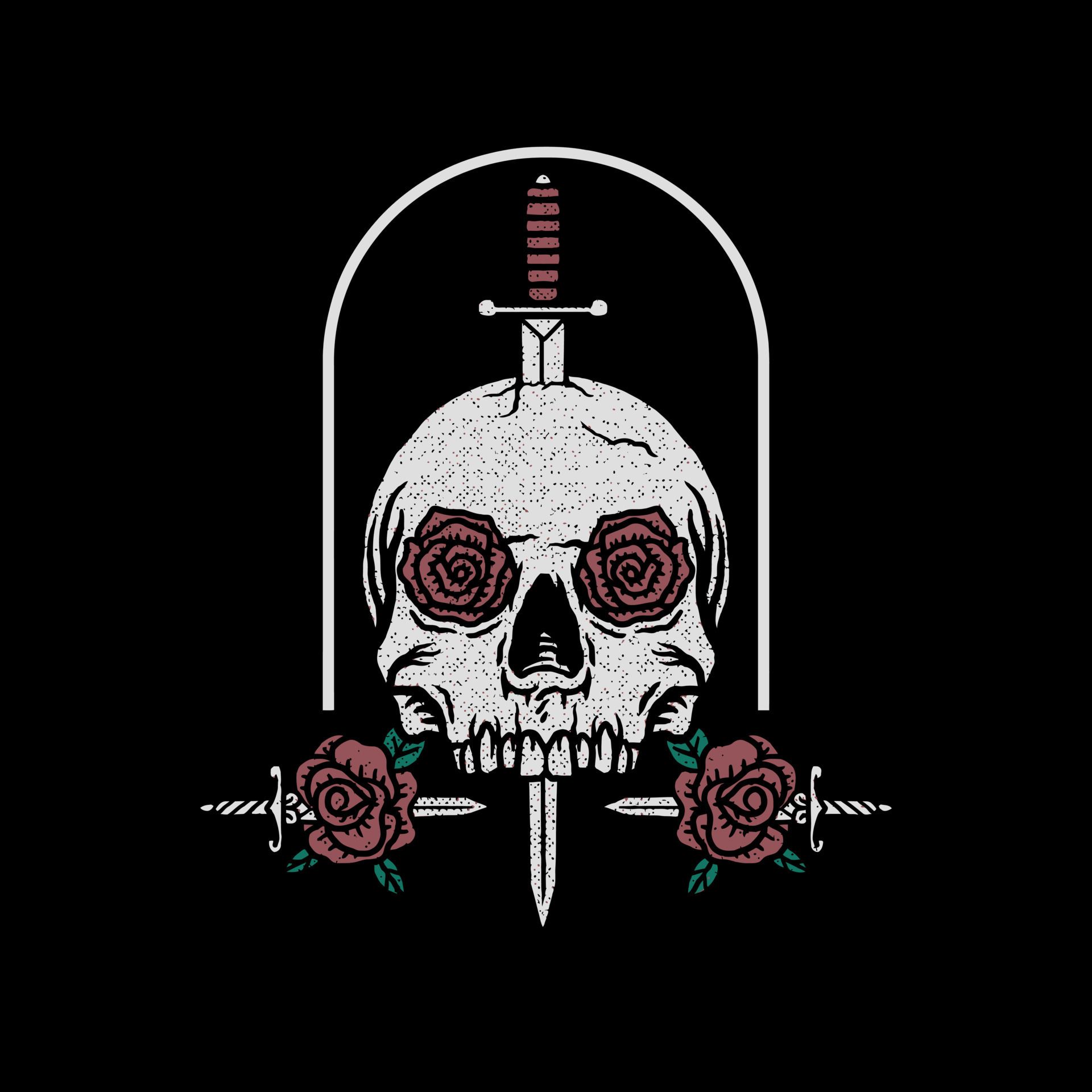 A skull with roses and swords on it - Skull