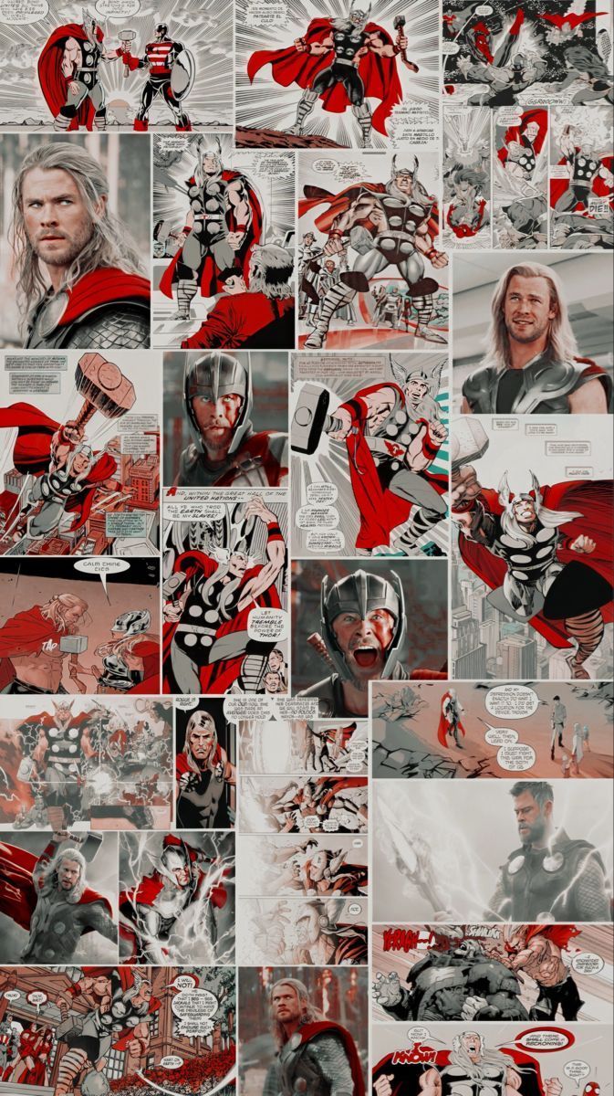 A collage of many different comic book images - Thor
