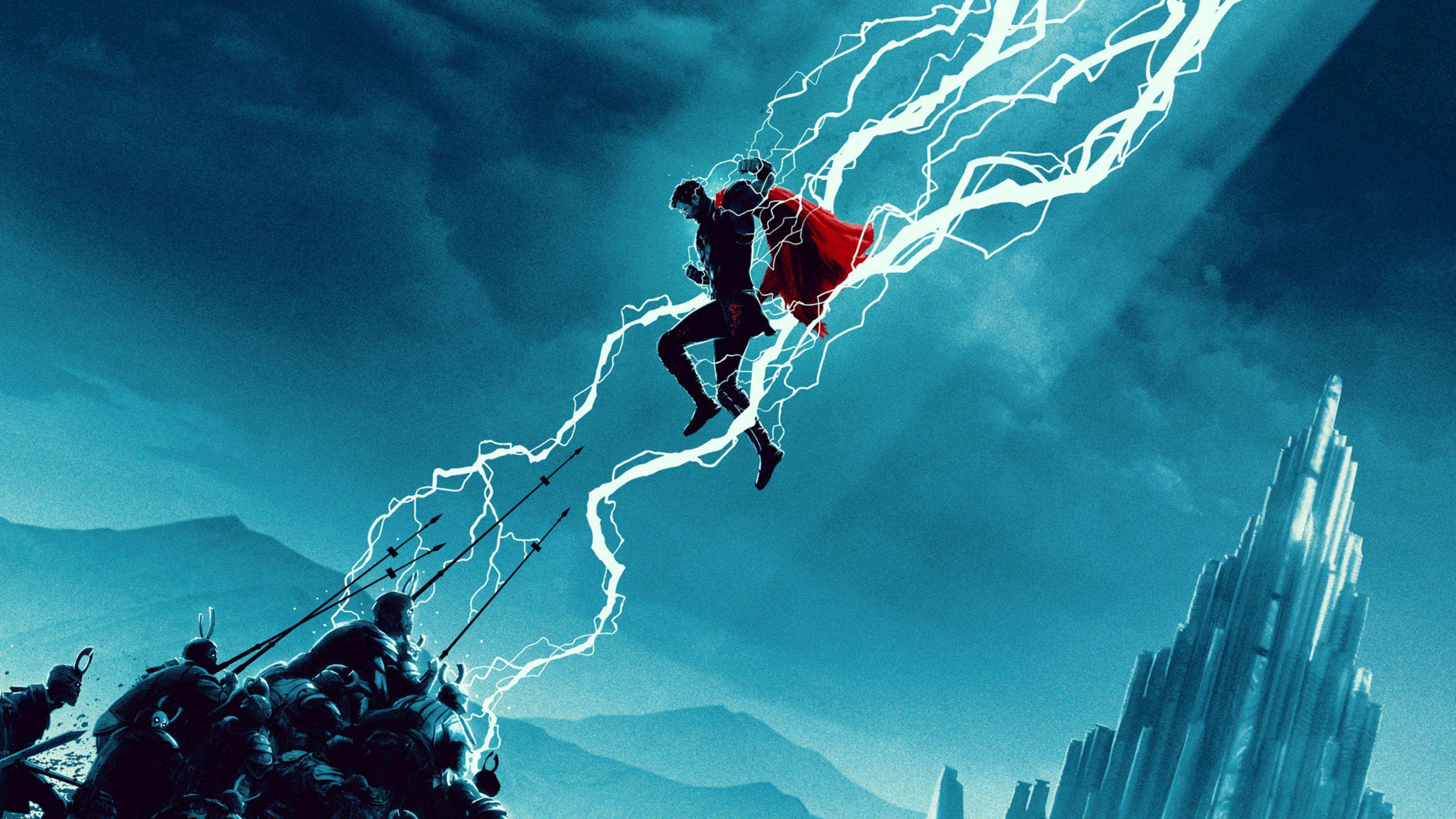 Thor, the mighty Avenger, is flying with lightning in his hands - Thor