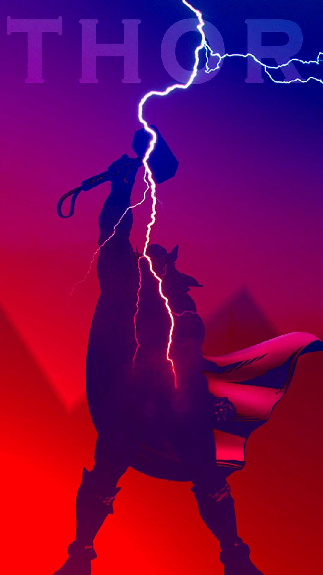 A poster of thor with lightning in the background - Thor