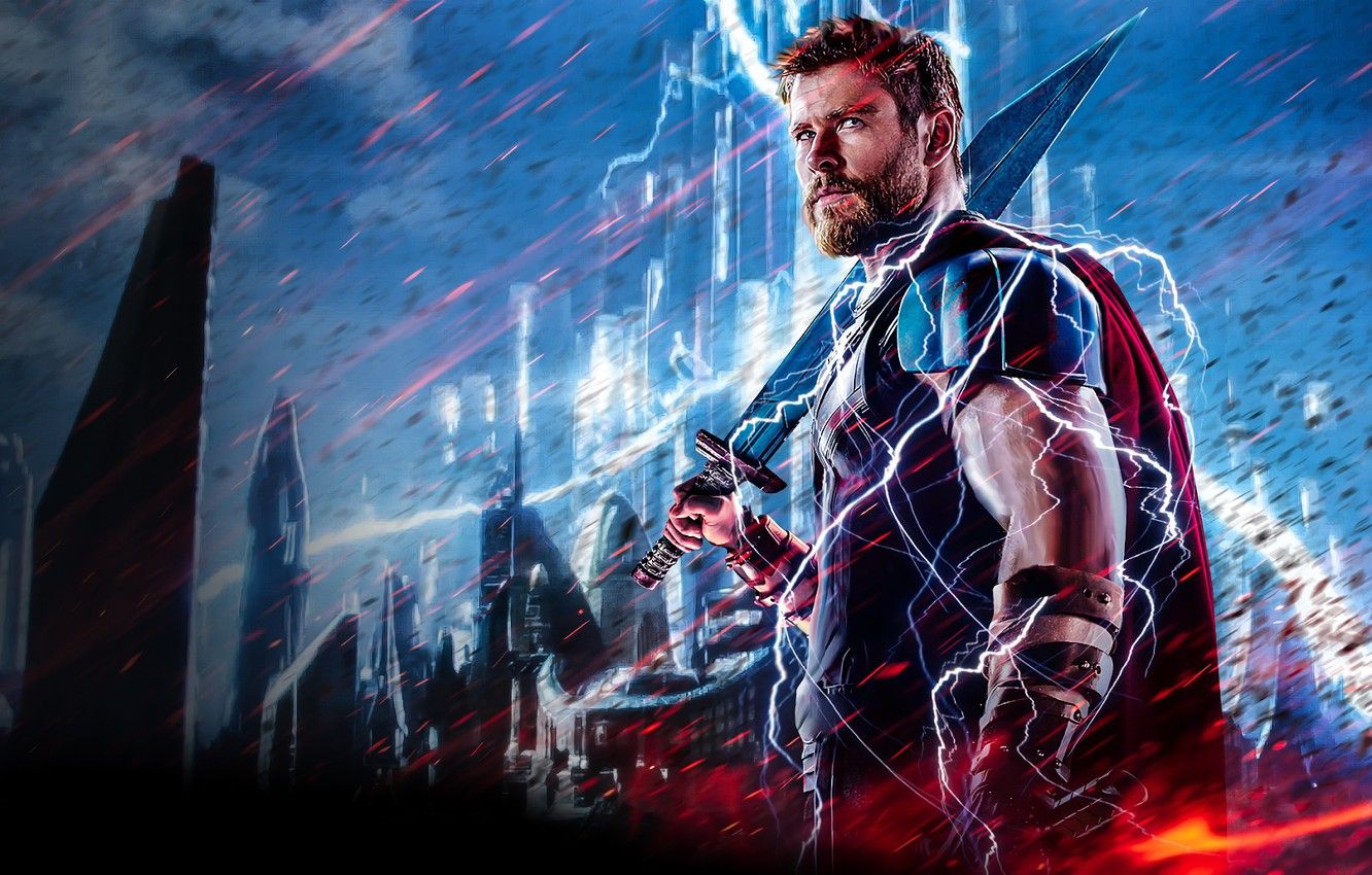 Thor, the mighty Avenger, is ready to fight in this wallpaper. - Thor