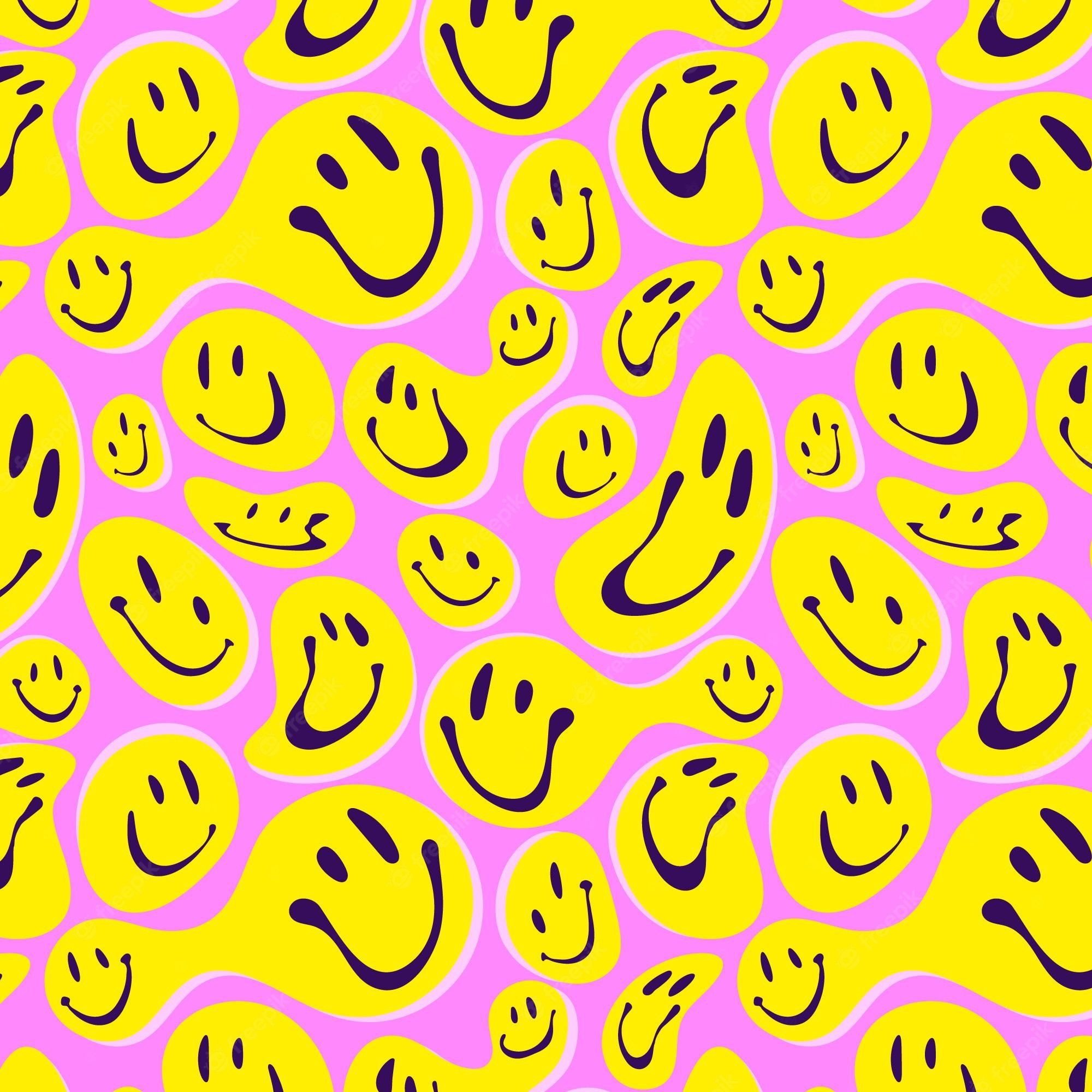 A pattern of yellow and purple smiley faces - Smile