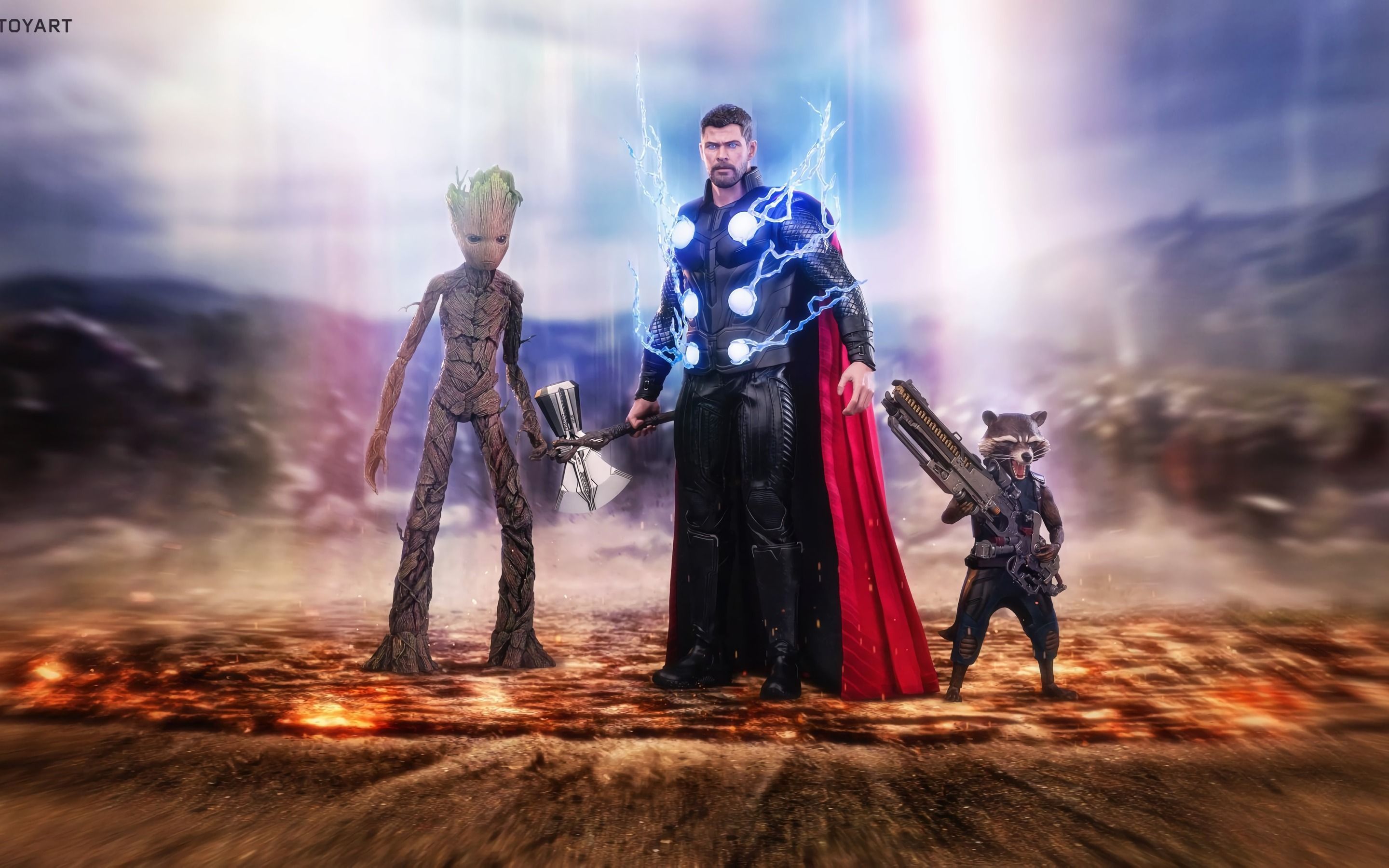 Thor, Groot, Rocket, Guardians of the Galaxy, 4K, Marvel, 2017, wallpaper - Thor