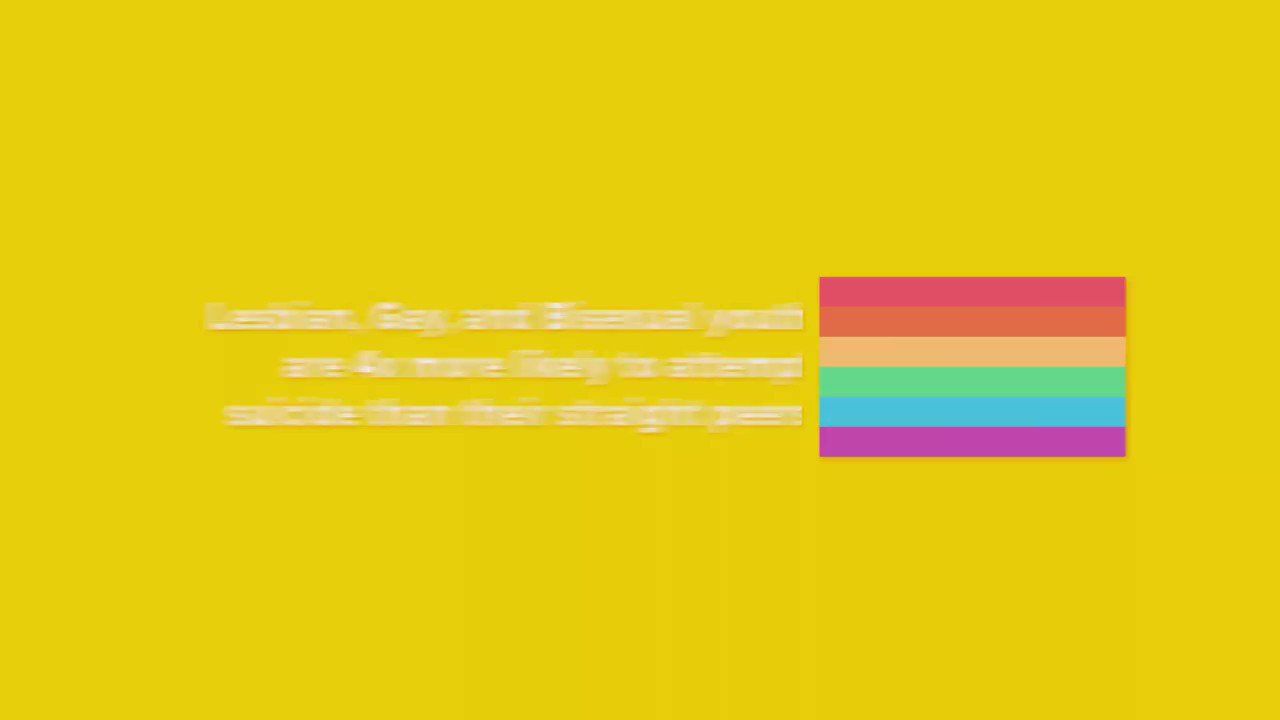 A yellow background with a rainbow square on the right and text on the left. - Pansexual