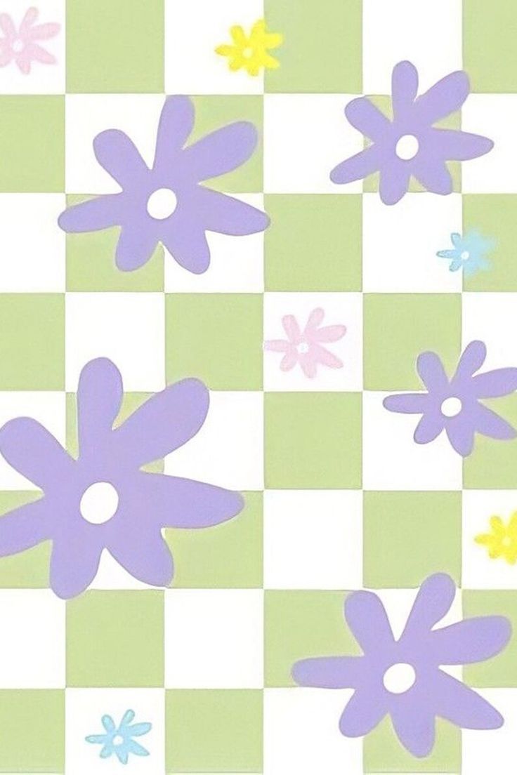 Purple flowers on a green and white checkered background - Danish