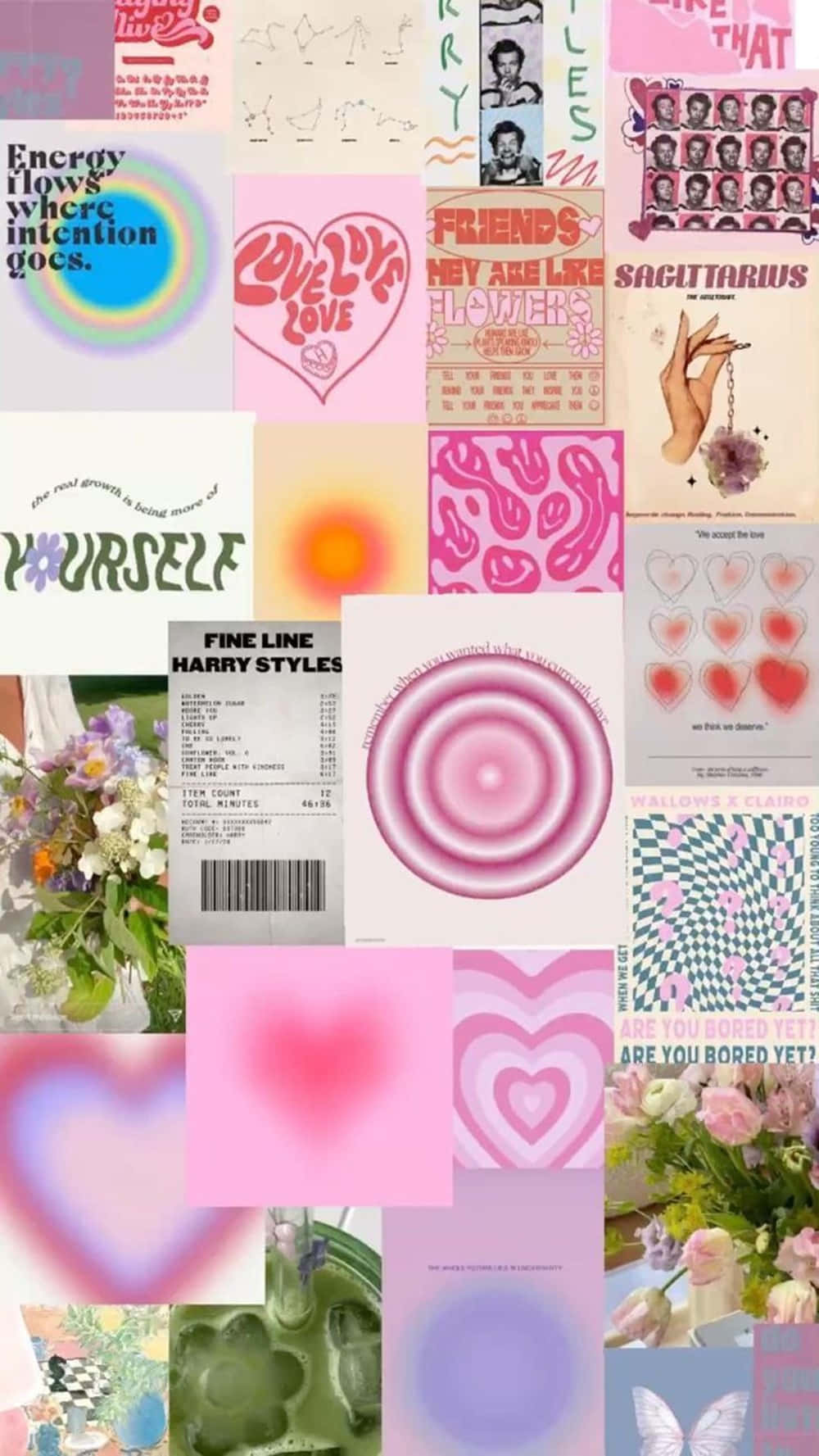 A collage of different pictures with pink and purple colors - Danish