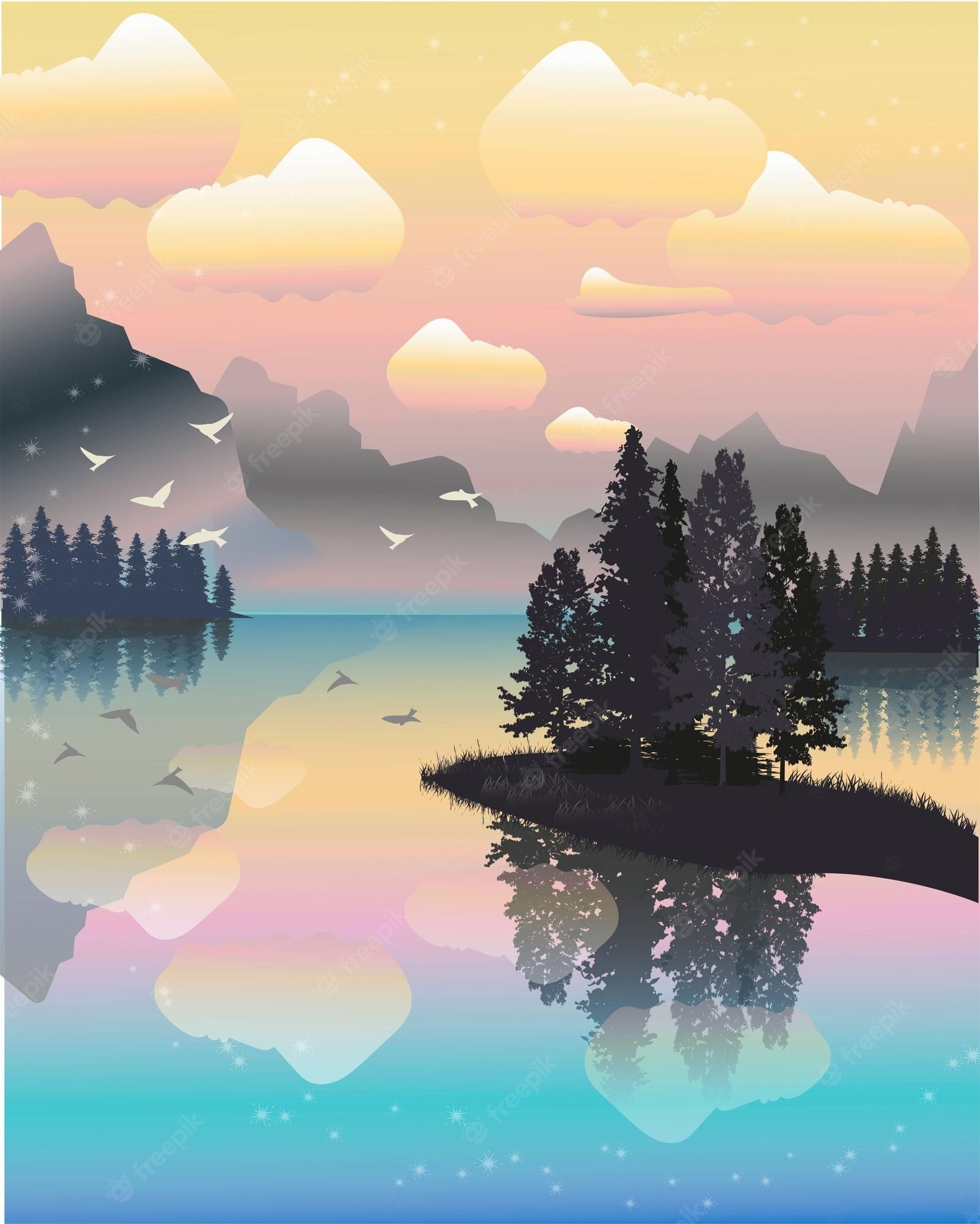 A vector illustration of a forest with a lake - Pansexual