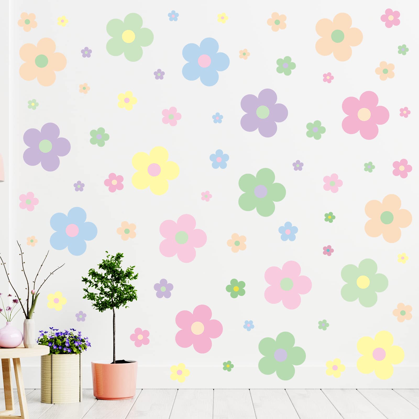 Ho Pcs Y2K Room Decor Cute Flowers Wall Decal Aesthetic Preppy Wall Art Decor Peel and Stick Retro Stickers Room Aesthetic Decor for Girl Teen Home Dorm Bedroom Decoration Danish