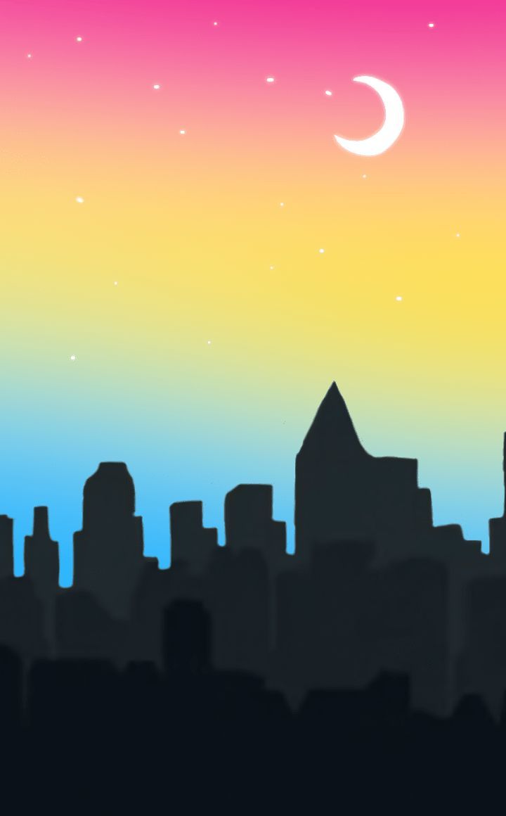 A city skyline with the moon in it - Pansexual