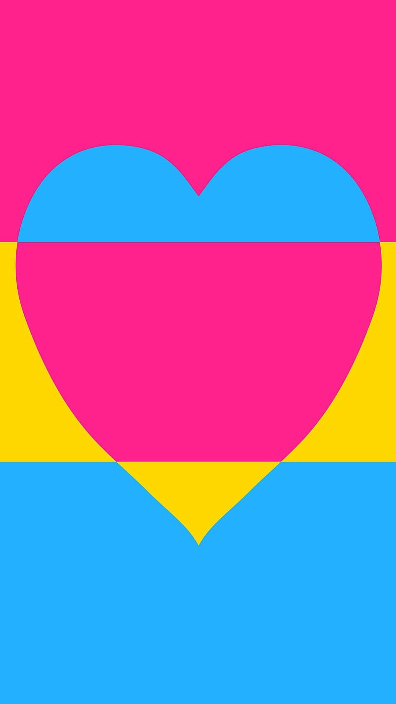 A heart shaped flag with the colors of pink, blue and yellow - Pansexual