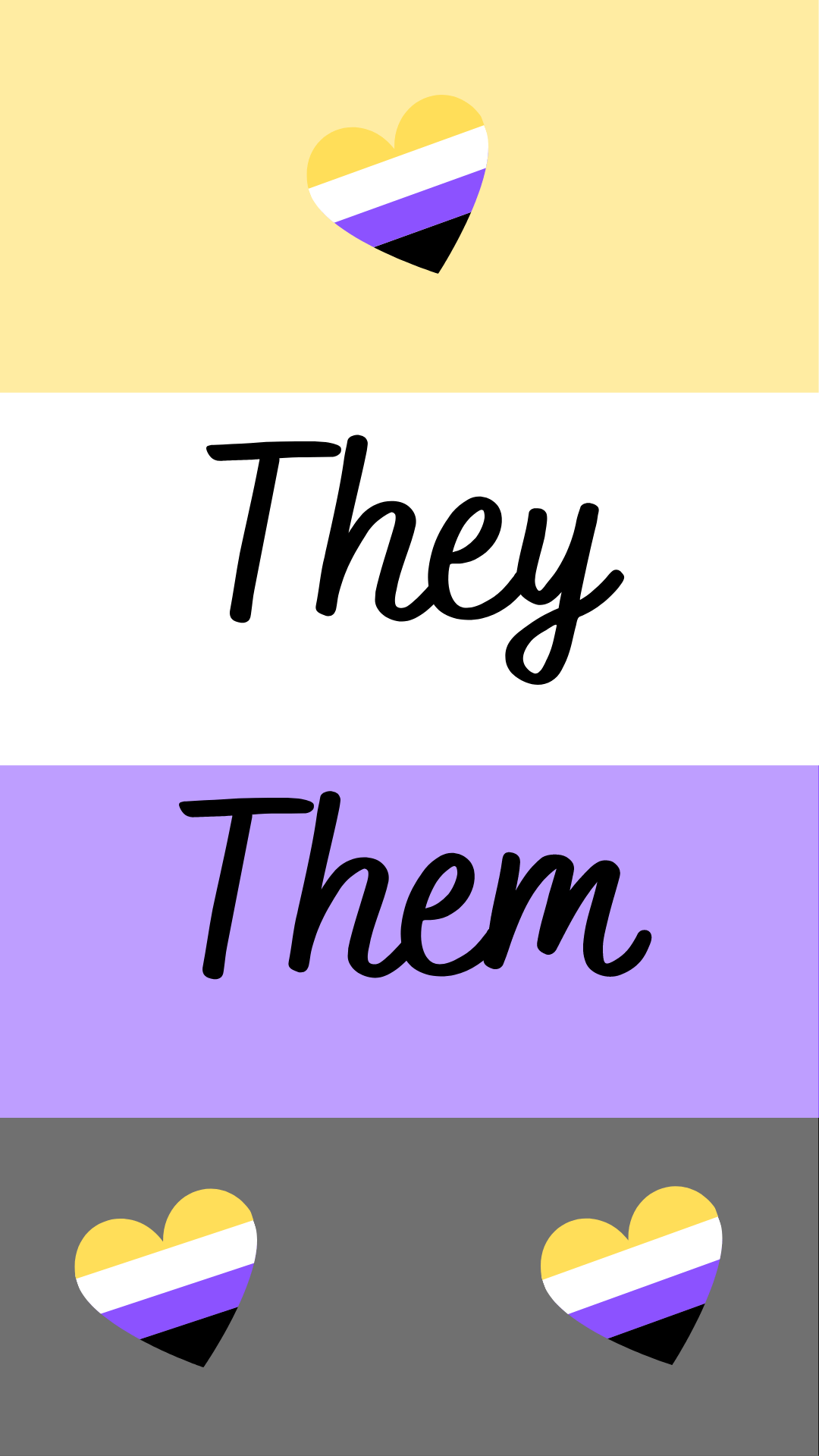 A graphic with a non-binary flag heart in the center and the words 
