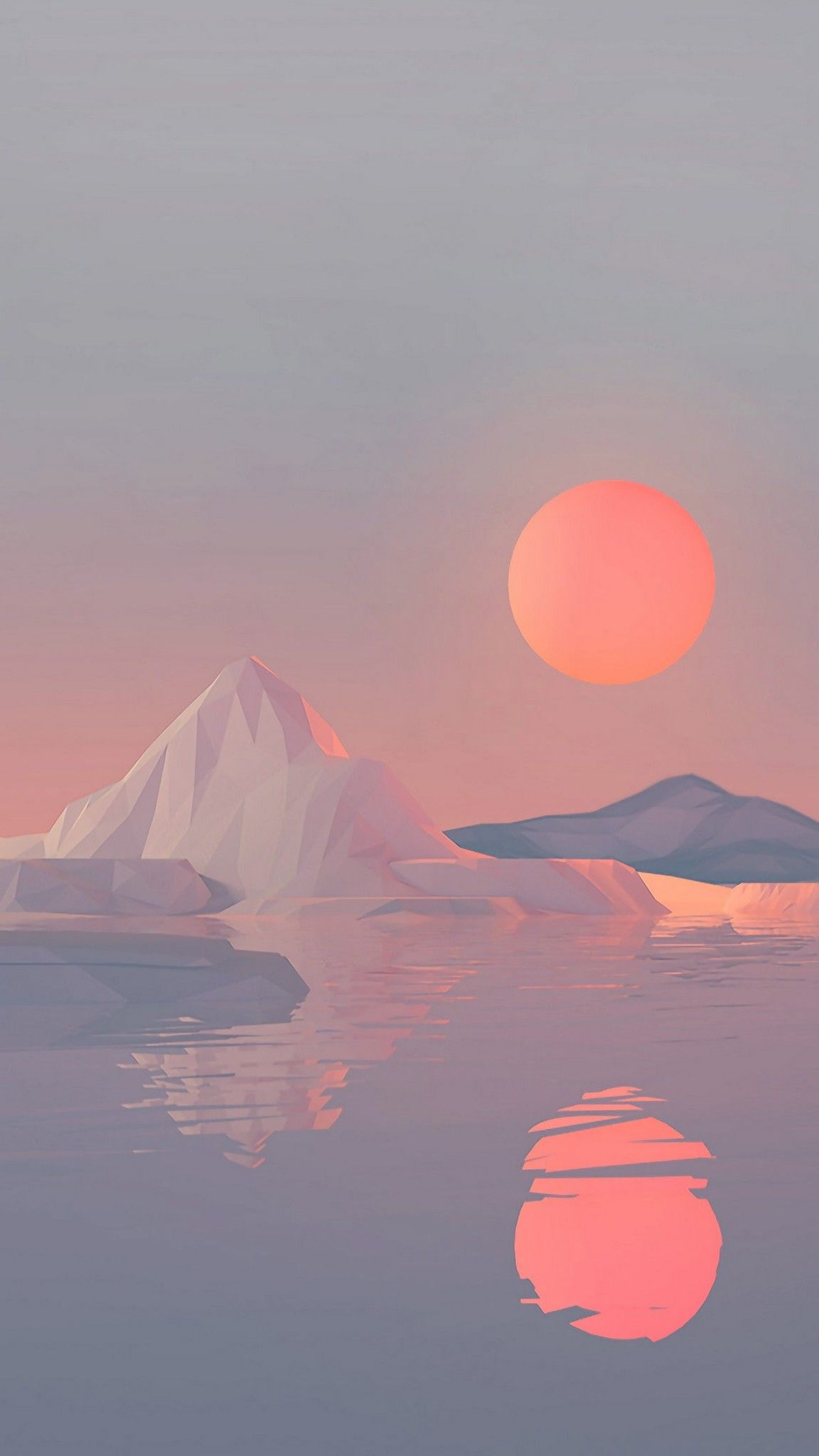 A beautiful minimalistic wallpaper of an iceberg with a sunset in the background - Sunrise